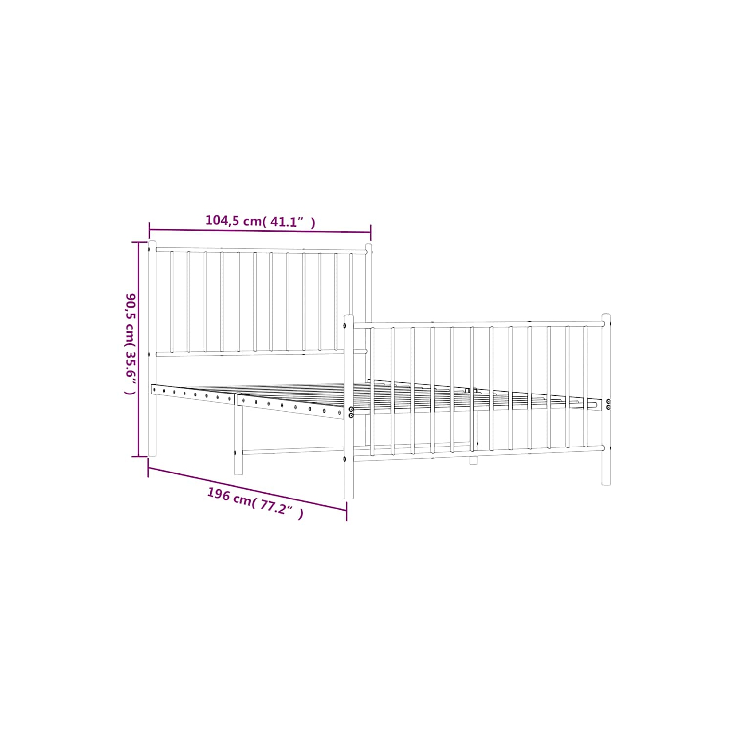 vidaXL Black Metal Twin Bed Frame with Headboard & Footboard, Heavy-Duty, No Mattress