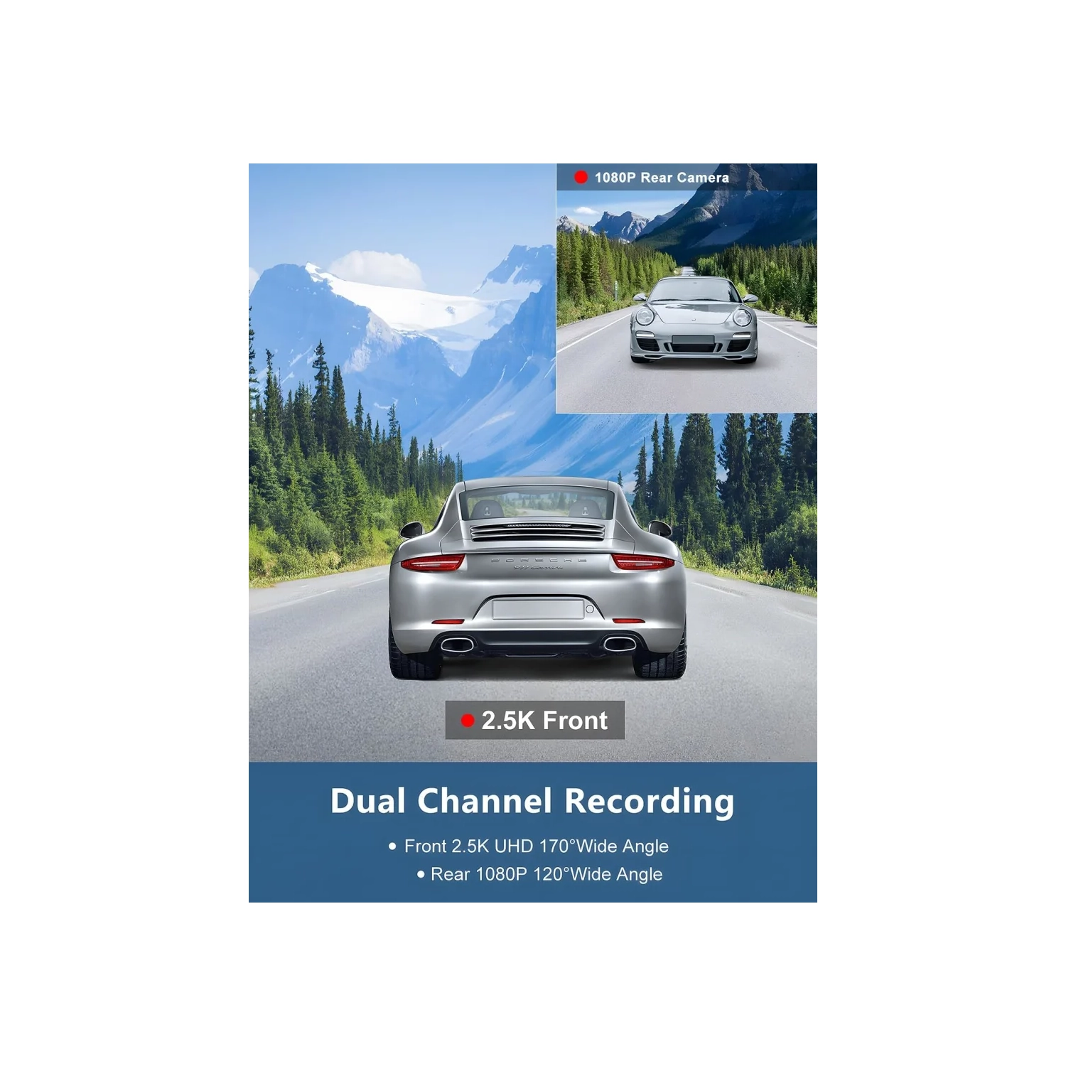Caméra de tableau de bord 2,5K + 1080P caméra avant et arrière | Wi-Fi, moniteur de stationnement, Super Night Vision