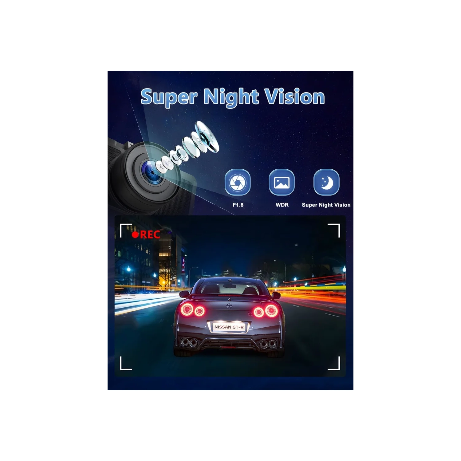 Caméra de tableau de bord 2,5K + 1080P caméra avant et arrière | Wi-Fi, moniteur de stationnement, Super Night Vision