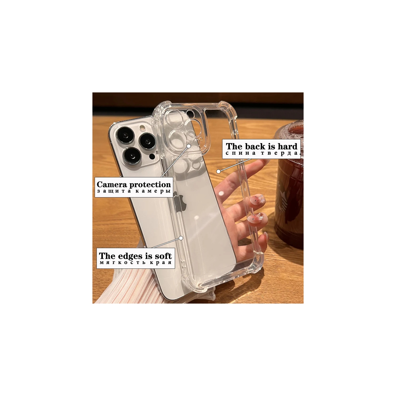 Luxury Noble Shockproof Soft Transparent Case For iPhone 15 Bumper Clear Case Cover - Purple