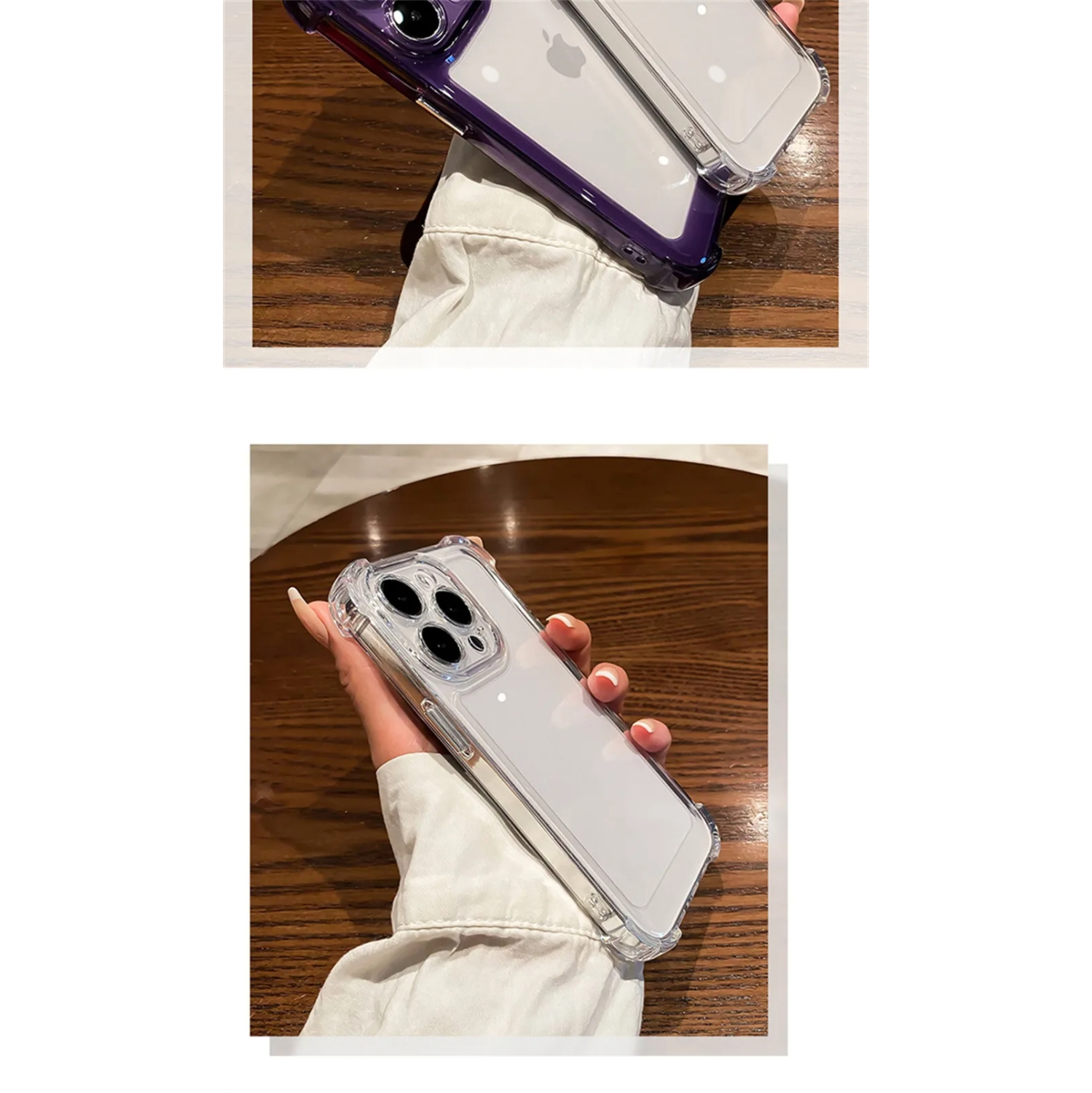 Luxury Noble Shockproof Soft Transparent Case For iPhone 15 Pro Bumper Clear Case Cover - Purple