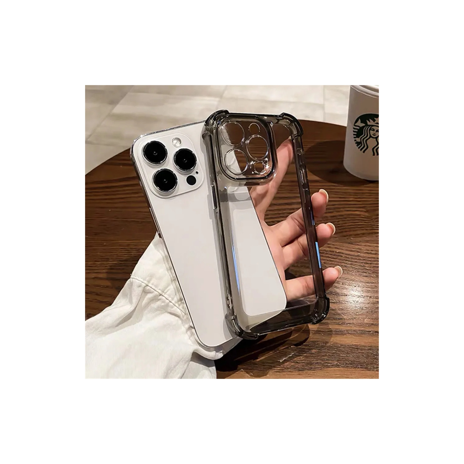 Luxury Noble Shockproof Soft Transparent Case For iPhone 15 Pro Max Bumper Clear Case Cover - Black