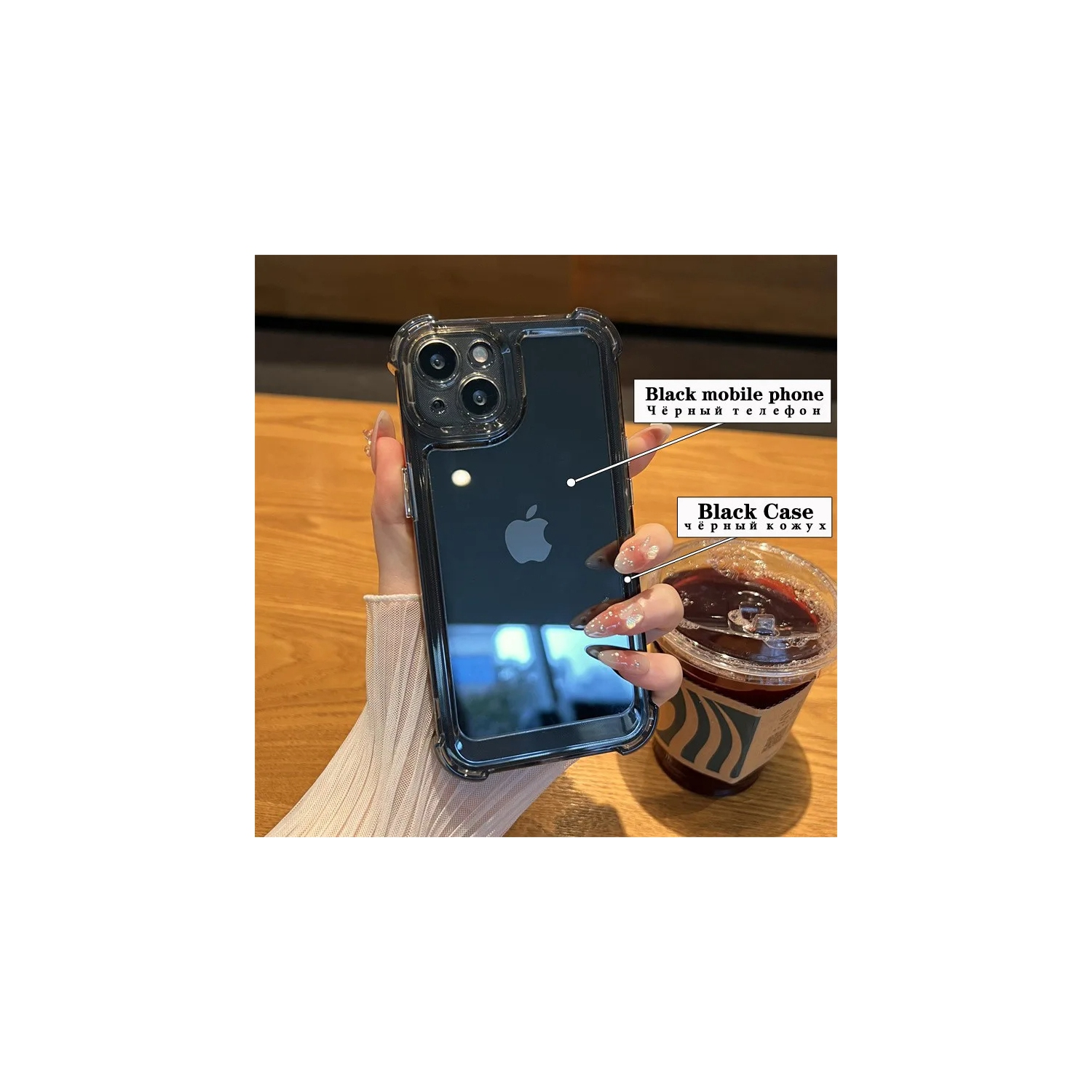 Luxury Noble Shockproof Soft Transparent Case For iPhone 15 Pro Max Bumper Clear Case Cover - Black