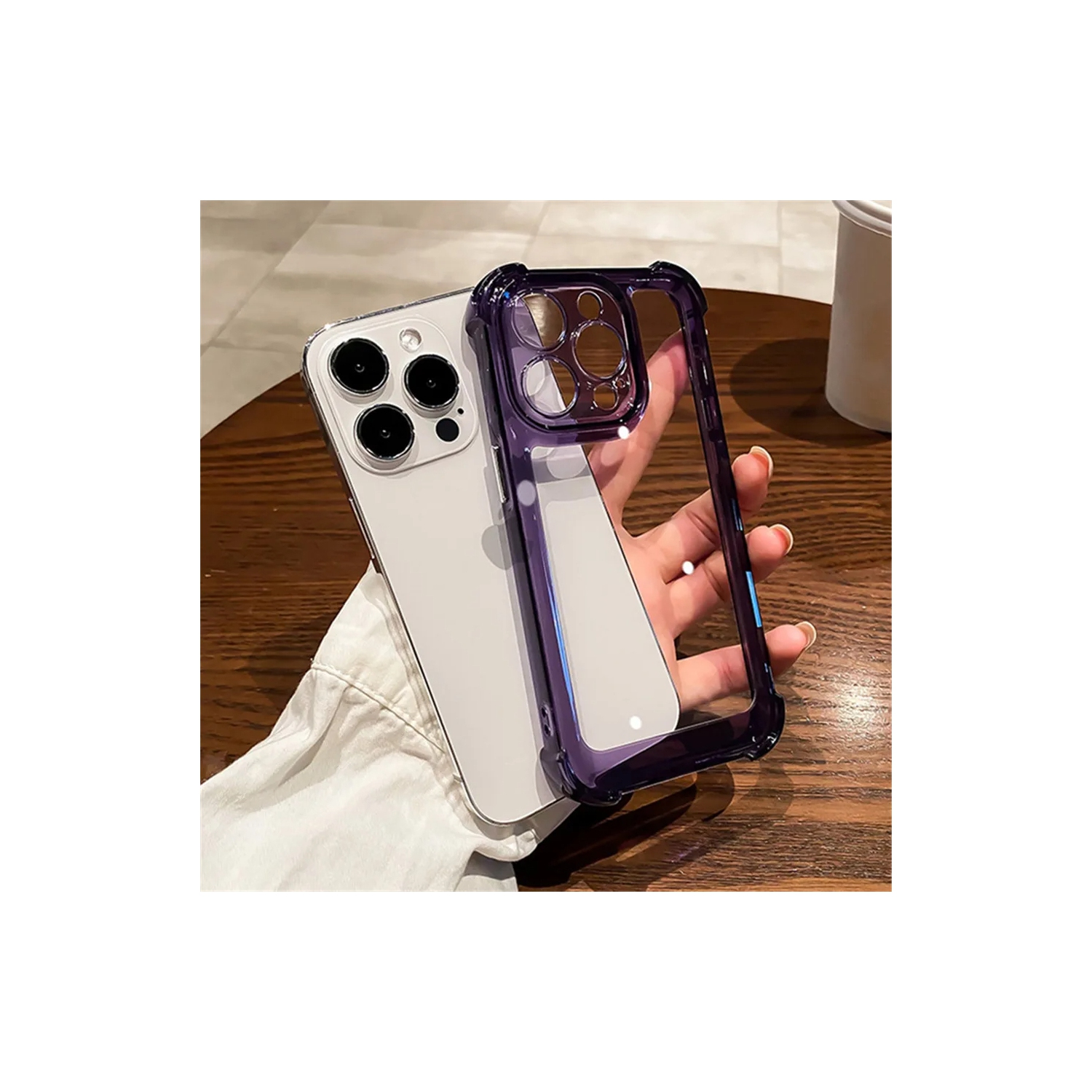 Luxury Noble Shockproof Soft Transparent Case For iPhone 15 Pro Max Bumper Clear Case Cover - Purple