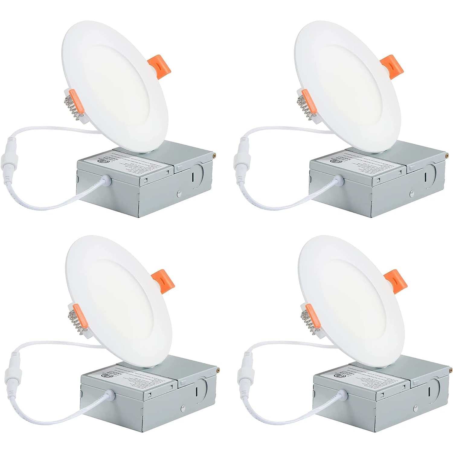 Luminaire encastré à panneau mince DEL de 4 po avec boîte de jonction, 10 W, 700 lumens, blanc jour, 4000k W, intensité réglable, coté IC, CETL/ETL