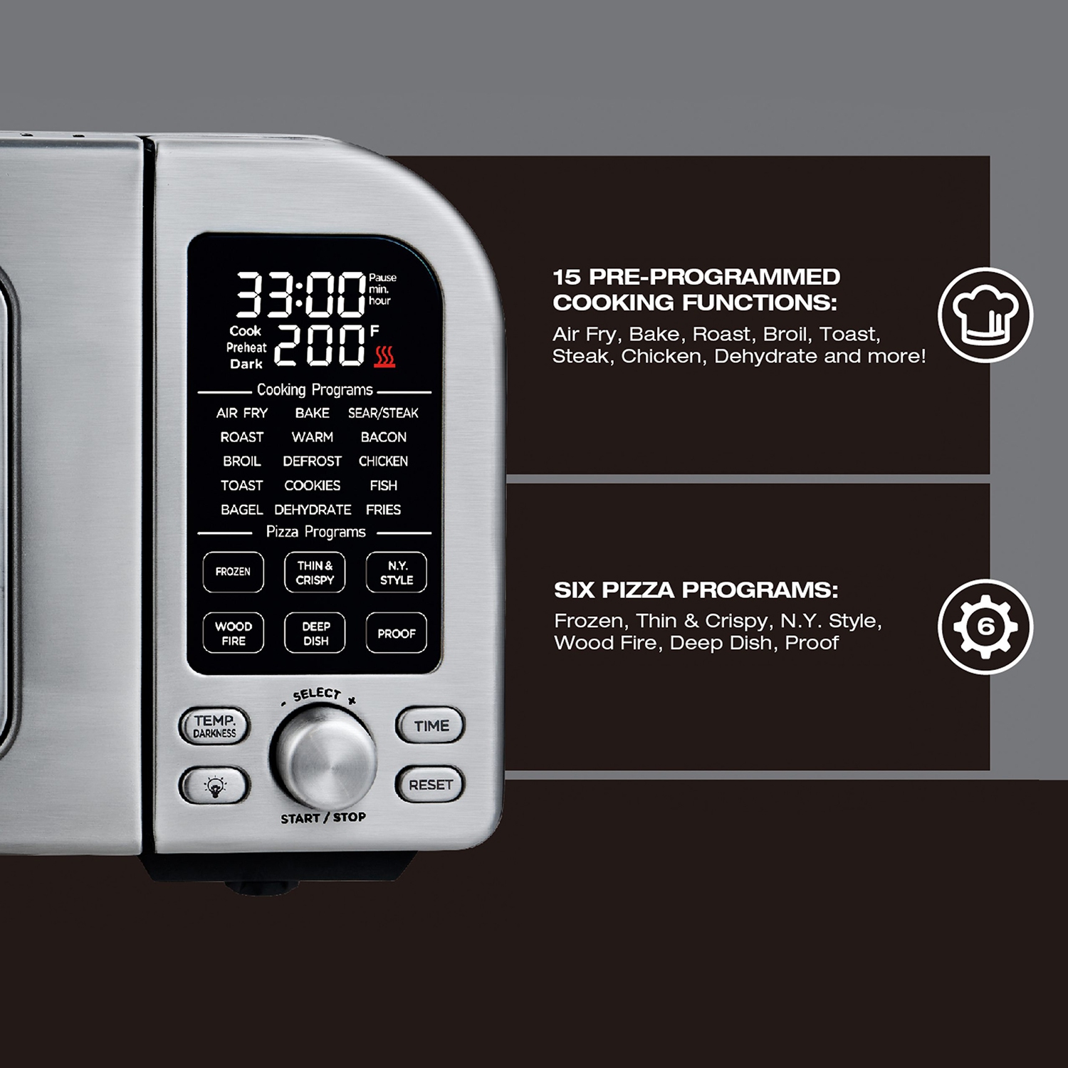 Salton - four à pizza professionnel Pizzadesso, friture à l'air, déshydrateur, capacité de 18 litres, acier inoxydable