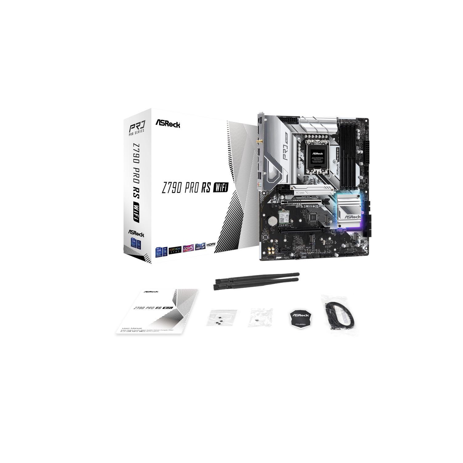 ASRock PRO Z790 PRO RS WiFi Intel LGA1700 Carte mère ATX, 4 DDR5 fentes, PCIe 5.0x16, Realtek ALC897 7,1 CH, Dragon 2,5G LAN, Wi-Fi 6E+Bluetooth, 8