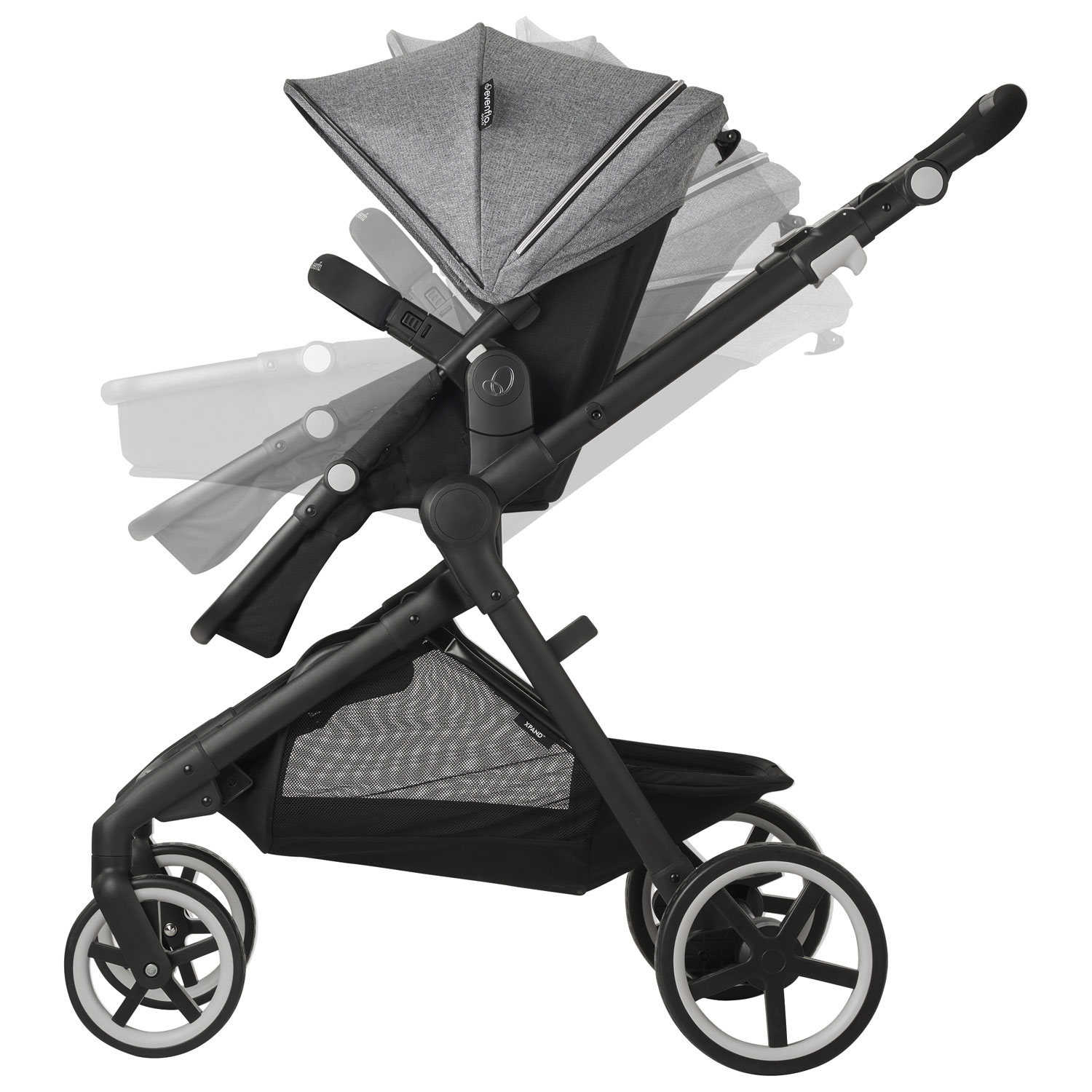 Système de transport modulaire intelligent Gold SensorSafe Pivot Xpan d'Evenflo avec siège d'auto pour bébé LiteMax - Gris lunaire/Noir