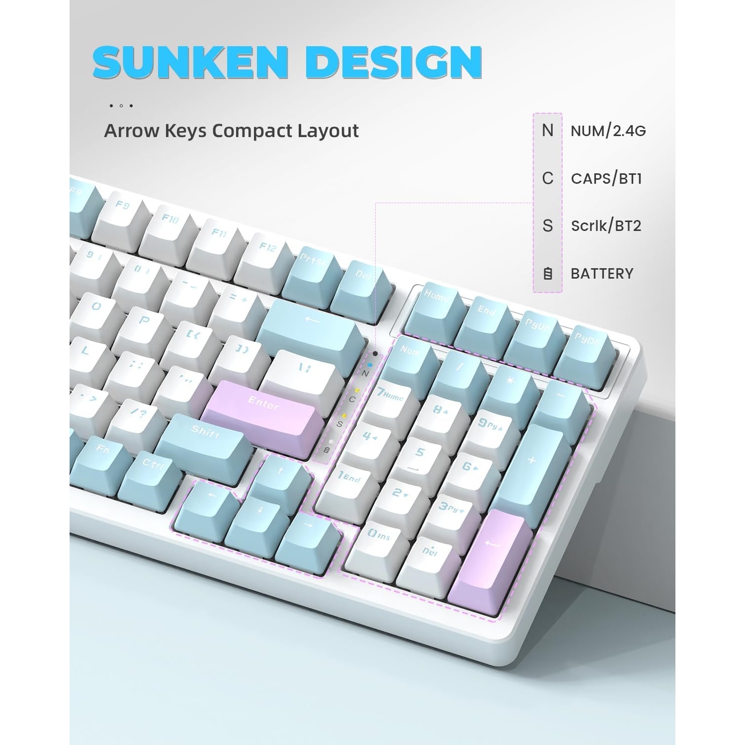 Wireless Mechanical Keyboard, Dual Mode 2.4G/BT5.0 2-in-1 Receiver, 100 Keys Hot Swappable Red Switches Gaming Keyboard with Number Pad for PC