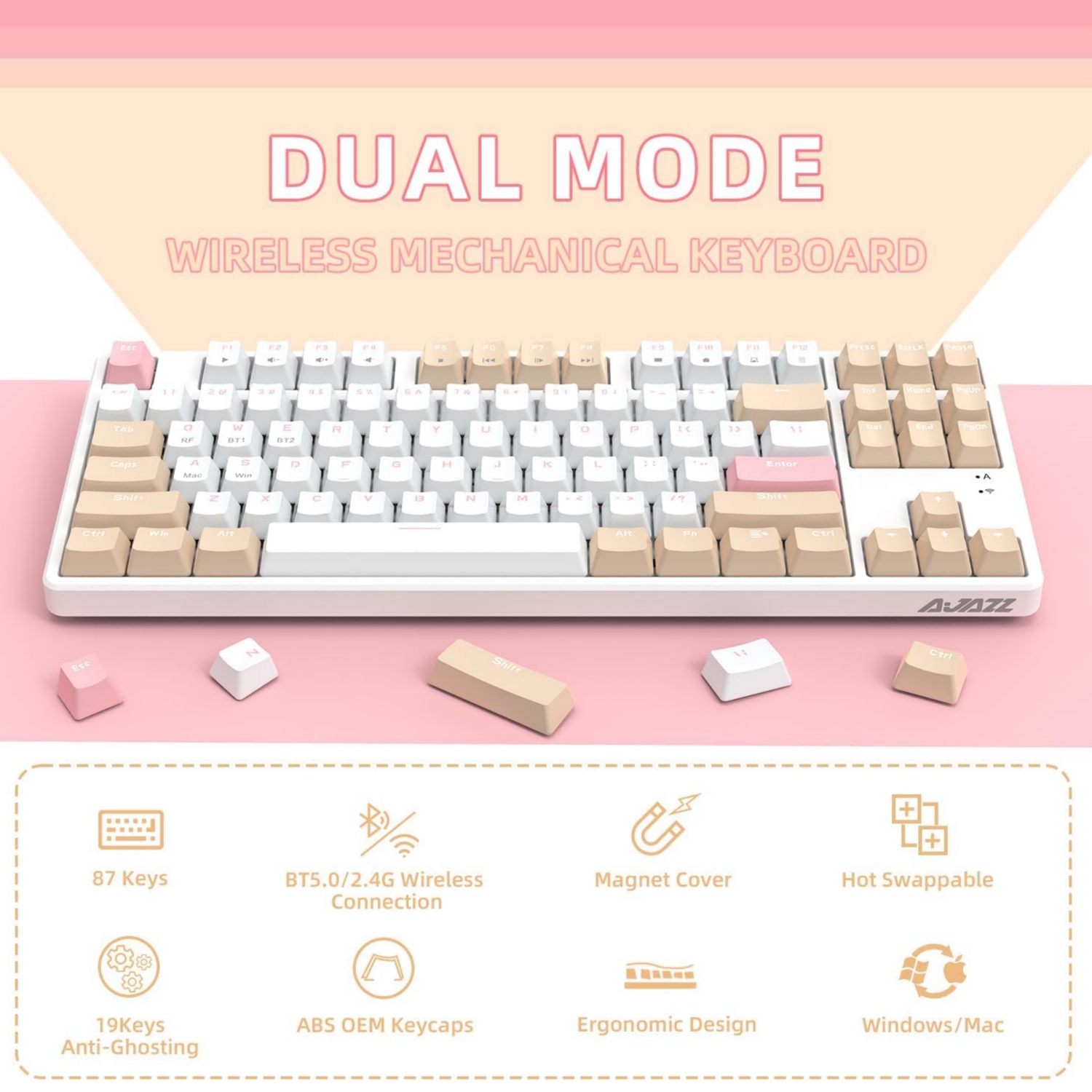 Custom wireless wooden keyboard, bluetooth RGB wood mechanical keyboard