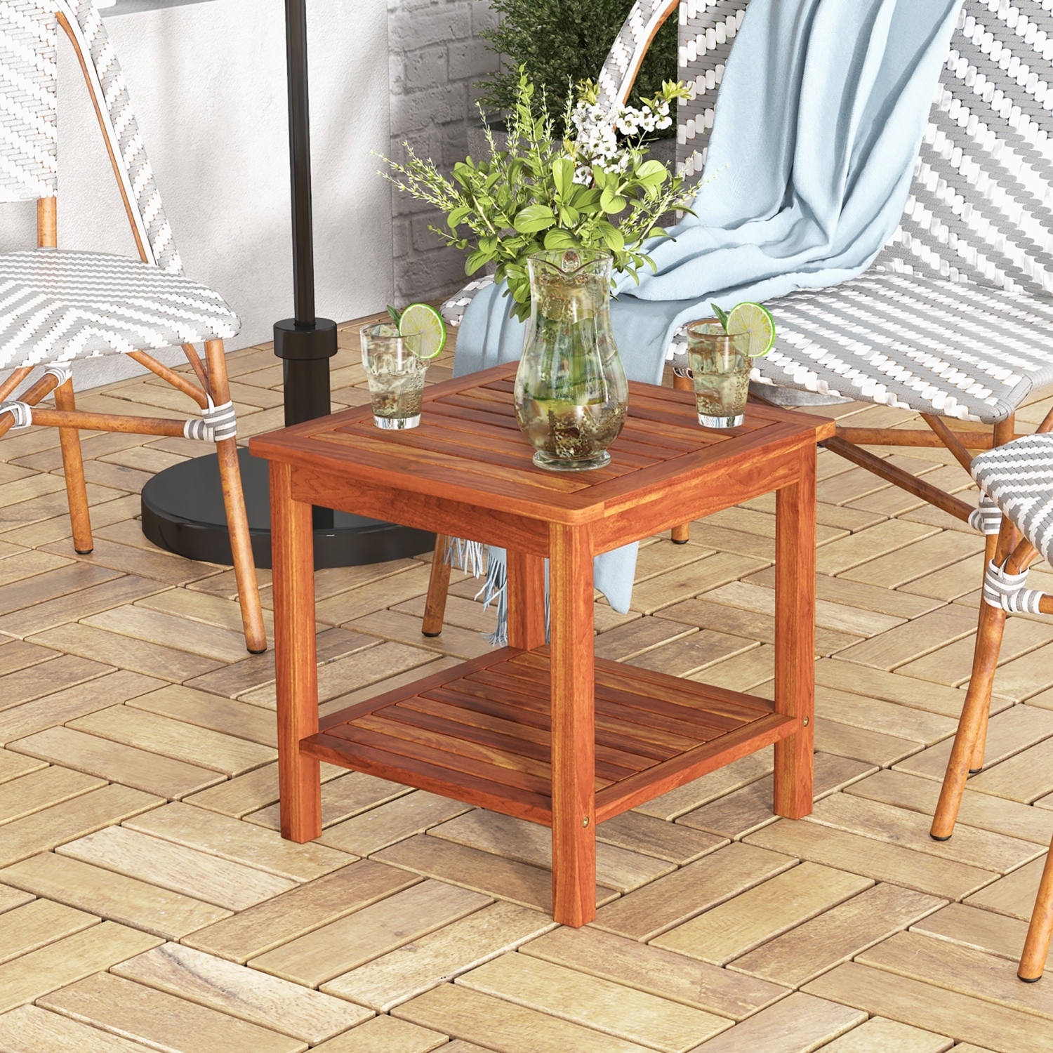 Gymax 2 Pieces Adirondack Outdoor Side Table Patio 2-Tier Square End Table Sturdy Coffee Table