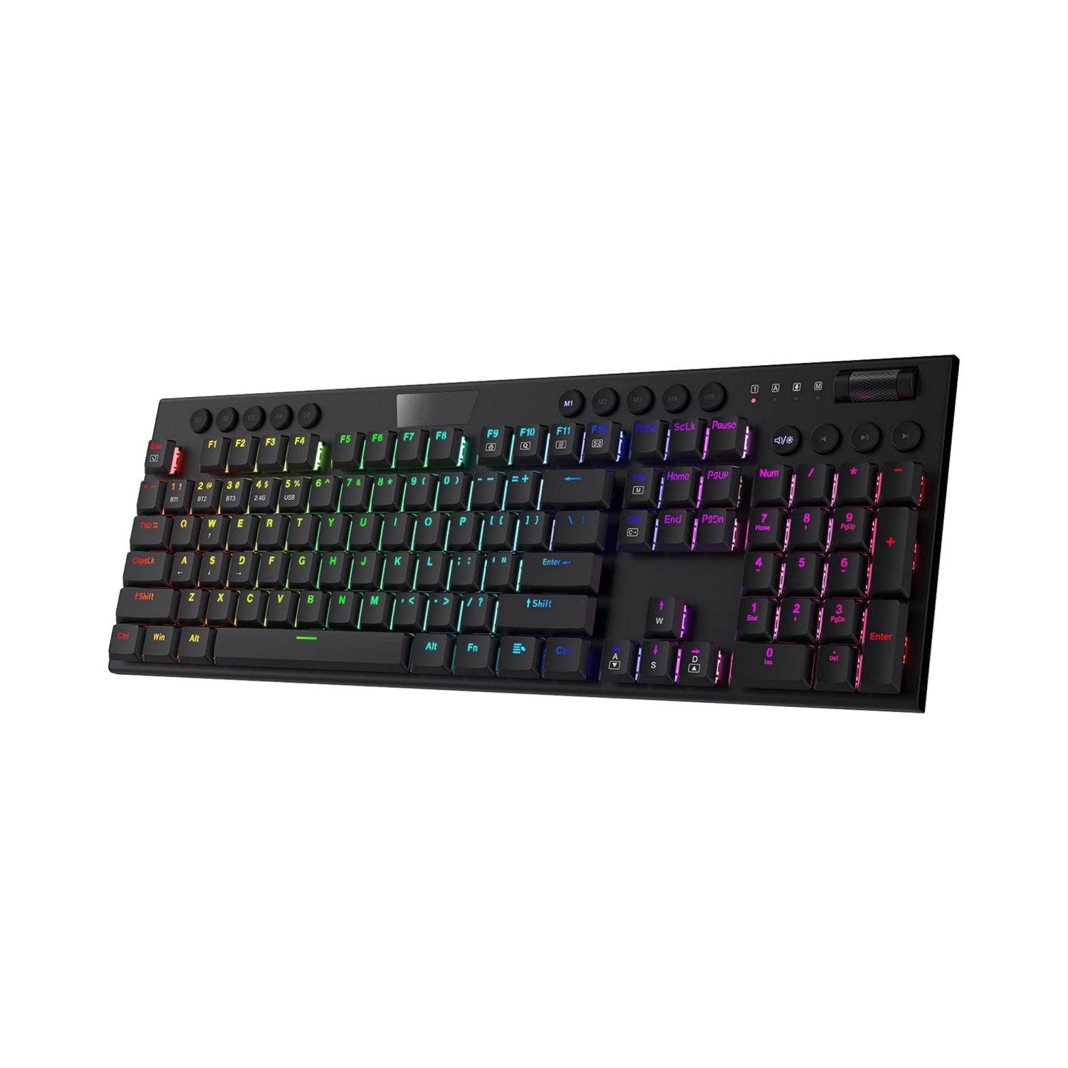 Wireless RGB Mechanical Keyboard, Bluetooth/2.4Ghz/Wired Tri-Mode Ultra-Thin Low Profile Gaming Keyboard w/No-Lag Cordless Connection, Dedicated Media Control & Linear Red Switch