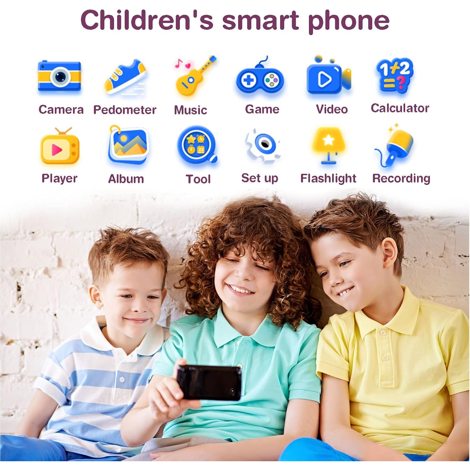 Téléphone intelligent jouet pour garçons et filles de 3-6 ans - jeux éducatifs, deux caméras, lecteur de musique MP3 et écran tactile. Cadeaux