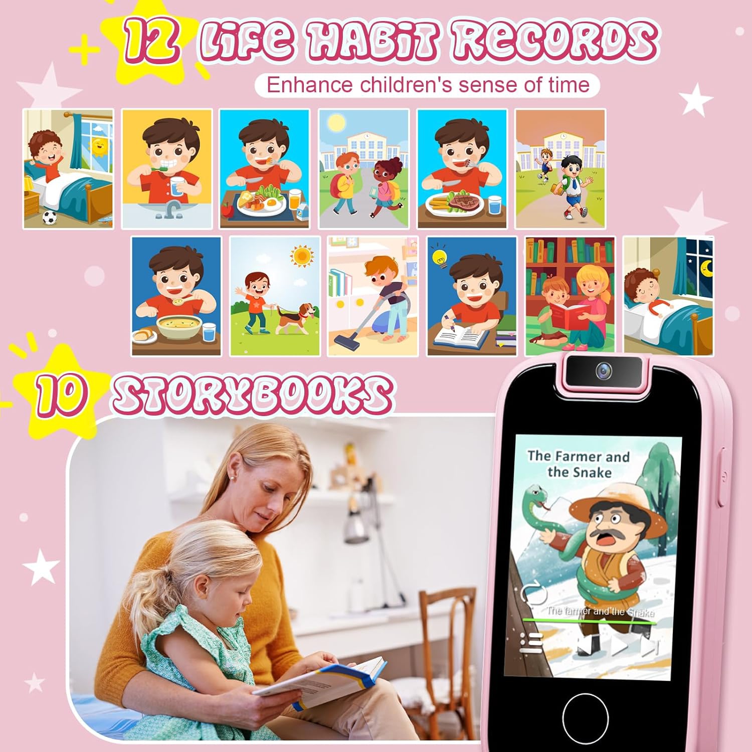 Téléphone intelligent jouet pour enfants – écran tactile de 2,8&nbsp;po, deux caméras, MP3, 13 jeux de casse-tête, moniteur d'habitudes – cadeau