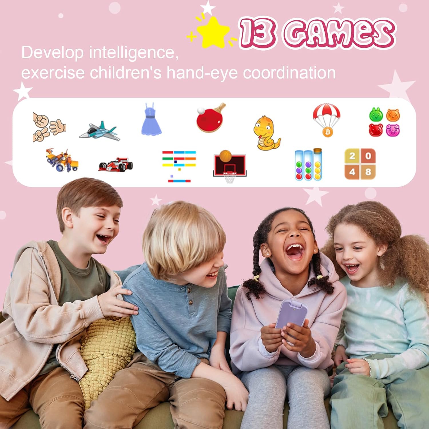 Téléphone intelligent jouet pour enfants – écran tactile de 2,8&nbsp;po, deux caméras, MP3, 13 jeux de casse-tête, moniteur d'habitudes – cadeau