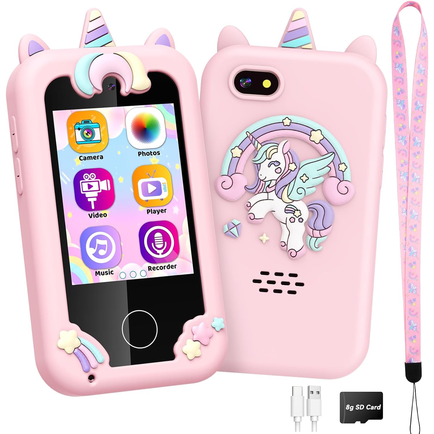 Kids Smart Phone Toy Pink for Girls 3-8 Years Old. Toddler Unicorn