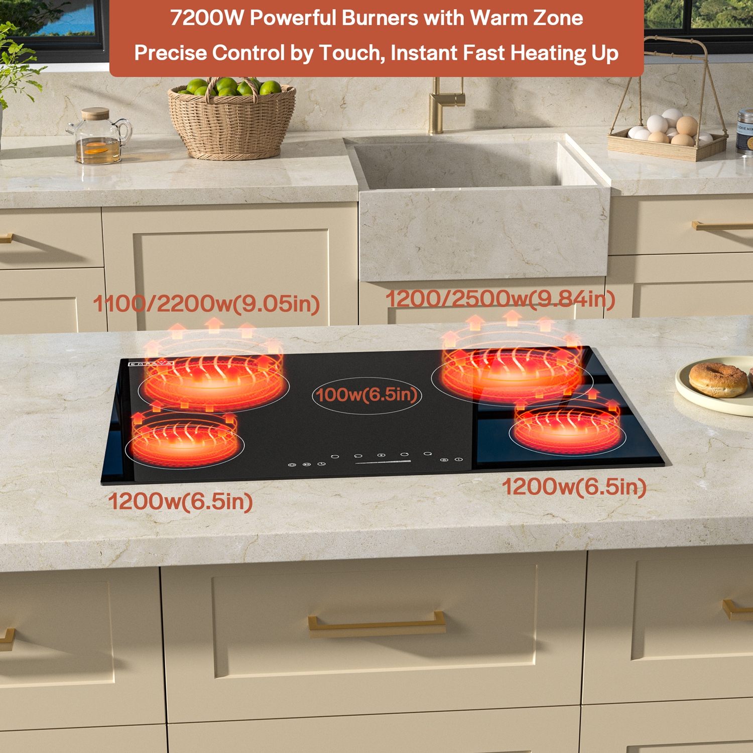 Empava 30 Inch Electric Radiant Cooktop with 5 Burners, 7200W Electric Stove Top with Kid Safety Lock, EMPV-30REC13