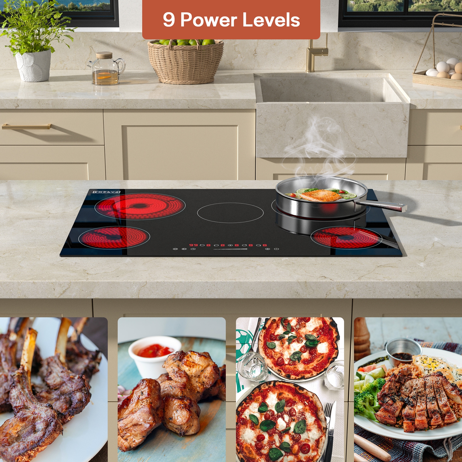 Empava 30 Inch Electric Radiant Cooktop with 5 Burners, 7200W Electric Stove Top with Kid Safety Lock, EMPV-30REC13