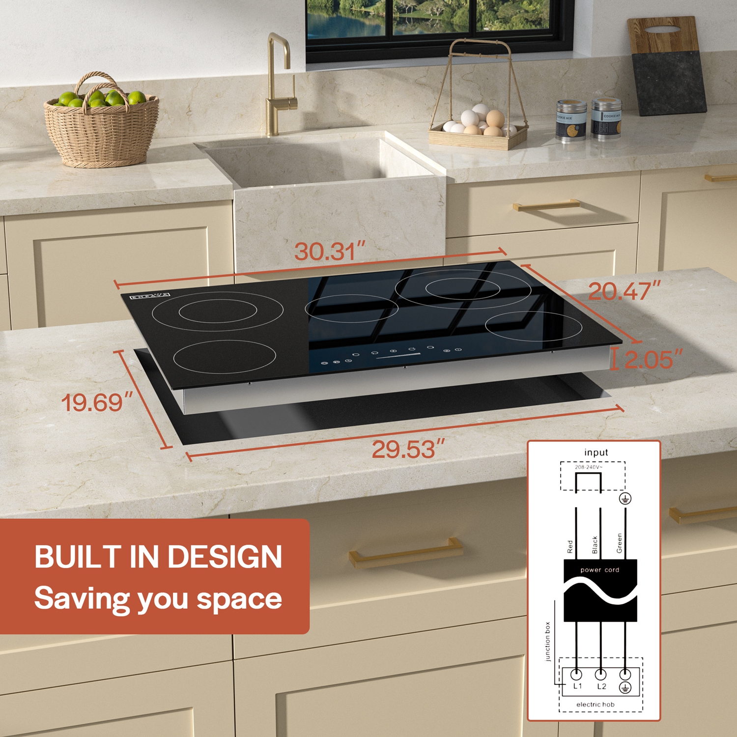 Empava 30 Inch Electric Radiant Cooktop with 5 Burners, 7200W Electric Stove Top with Kid Safety Lock, EMPV-30REC13