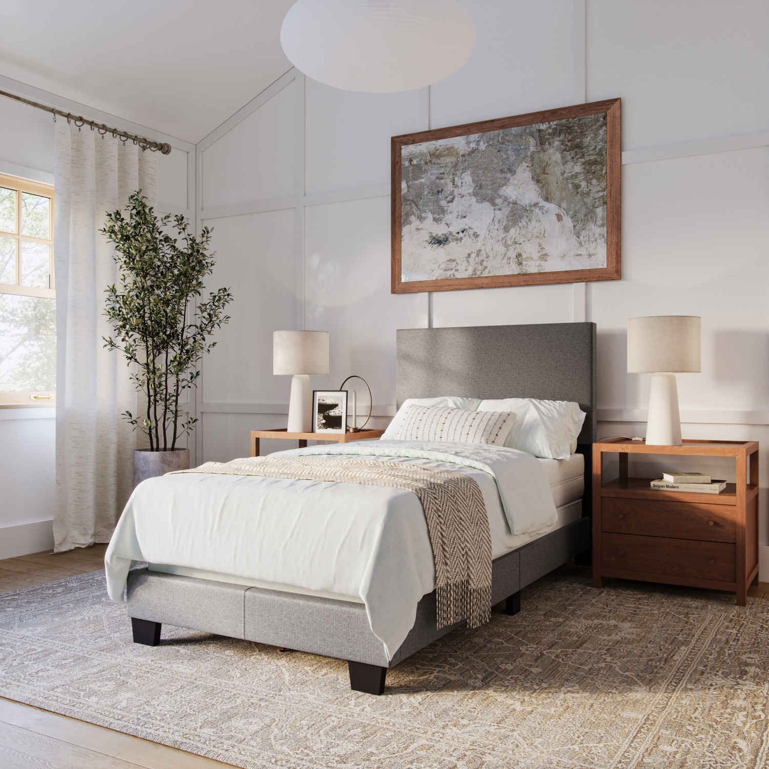 Amber & Emily Luna Modern Fabric Single Bed in Dark Grey