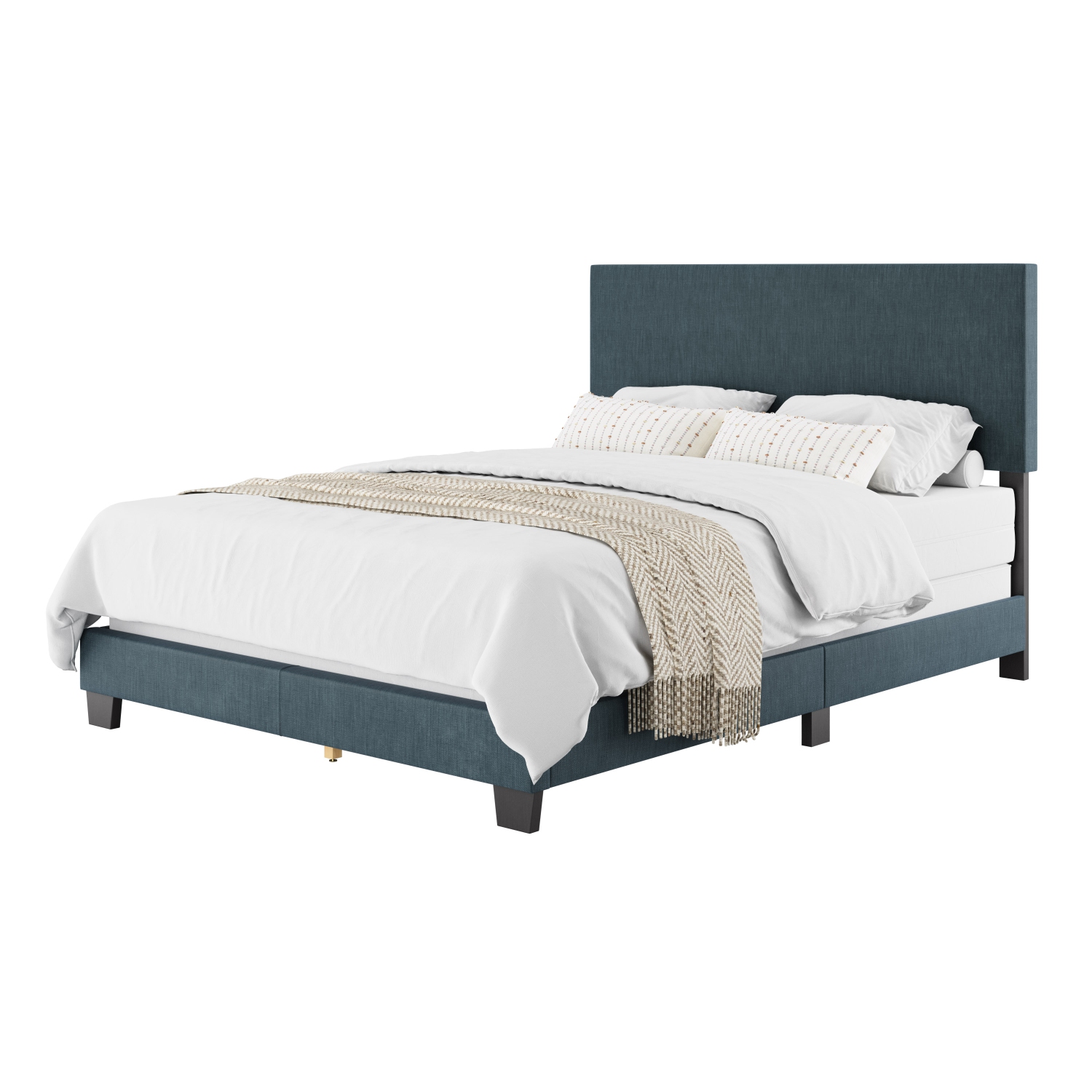 Amber & Emily Luna Modern Fabric Queen Bed in Blue