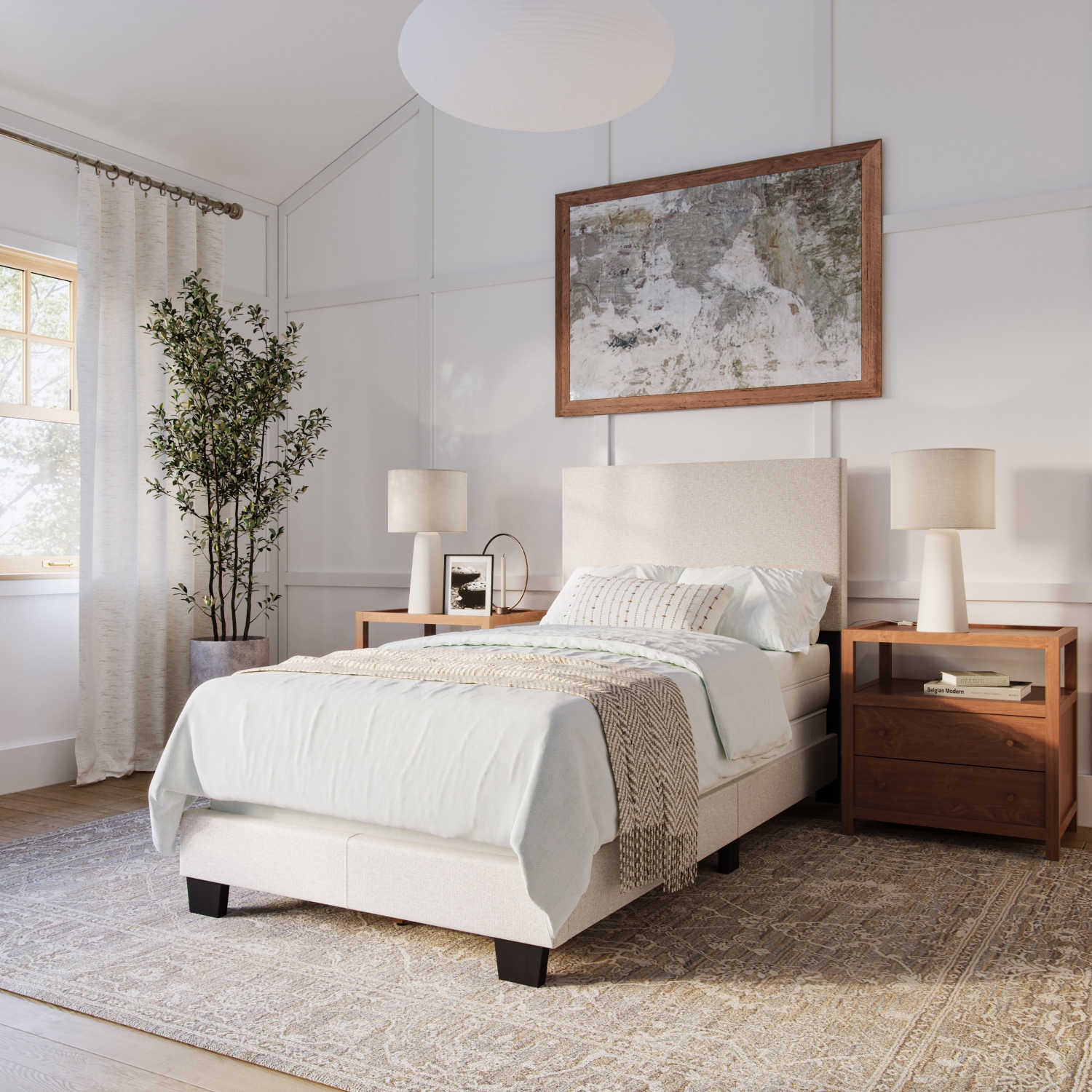 Lit simple moderne en tissu Luna d'Amber & Emily, beige