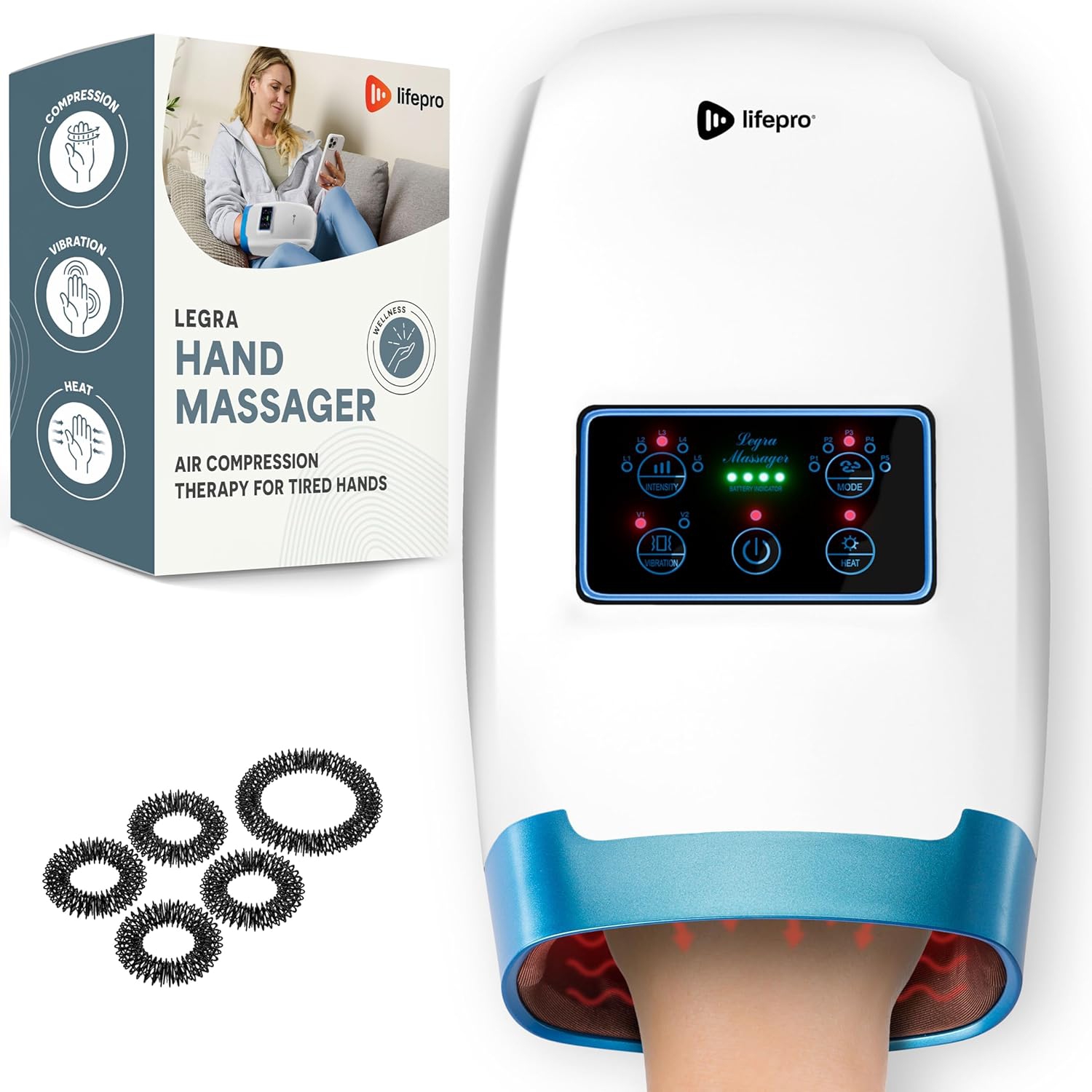 Lifepro Hand Massager: Arthritis and Carpal Tunnel Relief - Heat, Compression - Hand, Wrist, Finger Massager - Arthritis Pain Relief for Hands