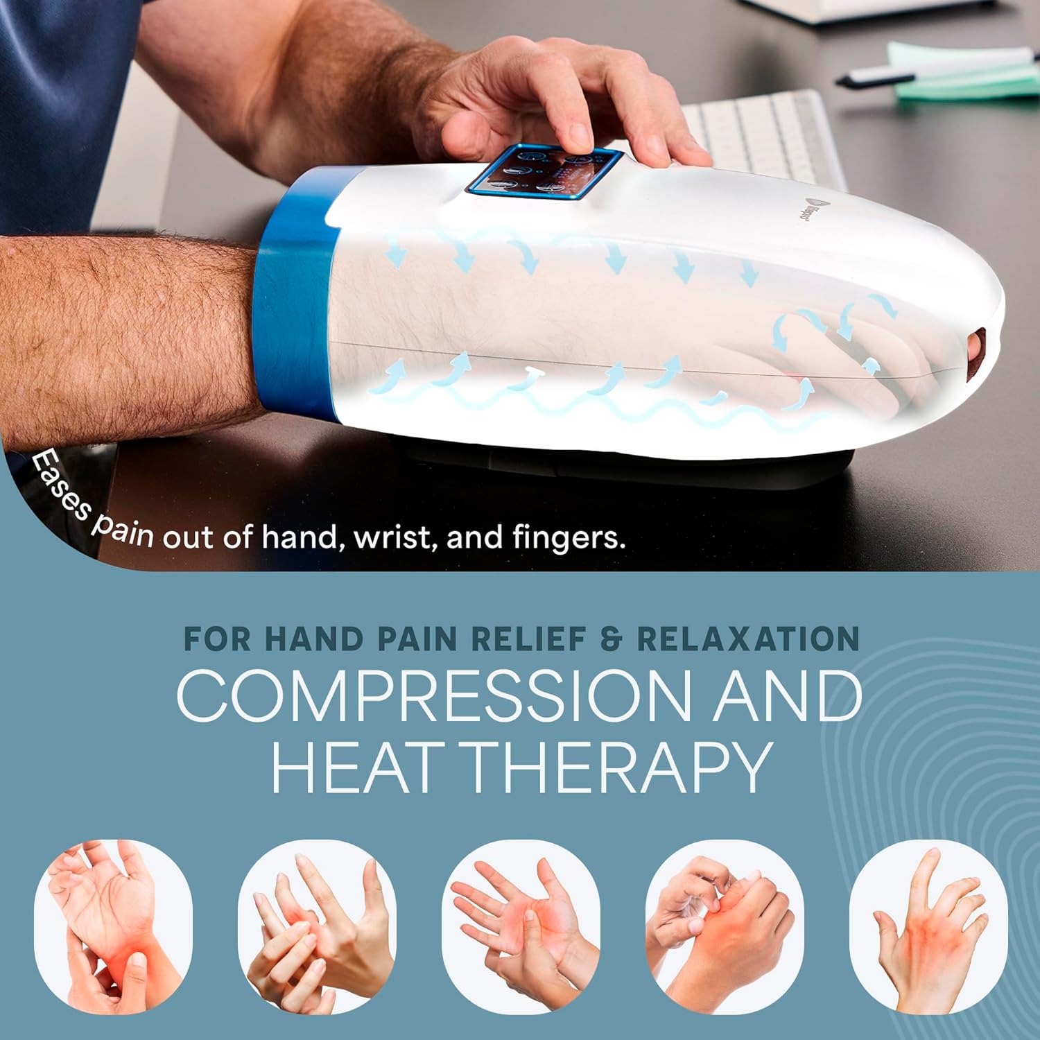 Lifepro Hand Massager: Arthritis and Carpal Tunnel Relief - Heat, Compression - Hand, Wrist, Finger Massager - Arthritis Pain Relief for Hands