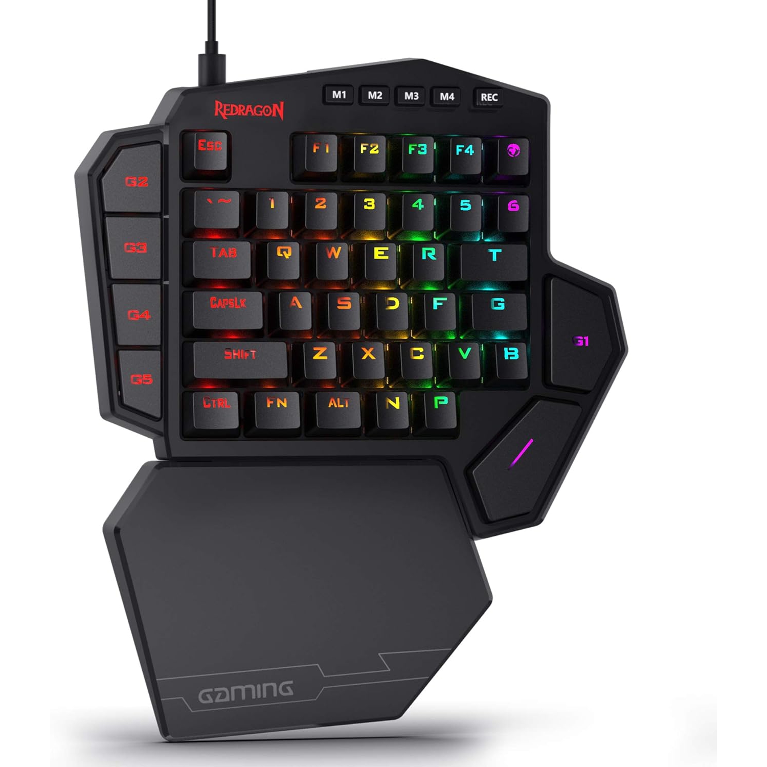 Redragon K585 DITI One-Handed RGB Mechanical Gaming Keyboard, Type-C Wired Professional Gaming Keypad with 7 Onboard Macro Keys, Detachable Wrist Rest, Linear Red Switch, 42 Keys