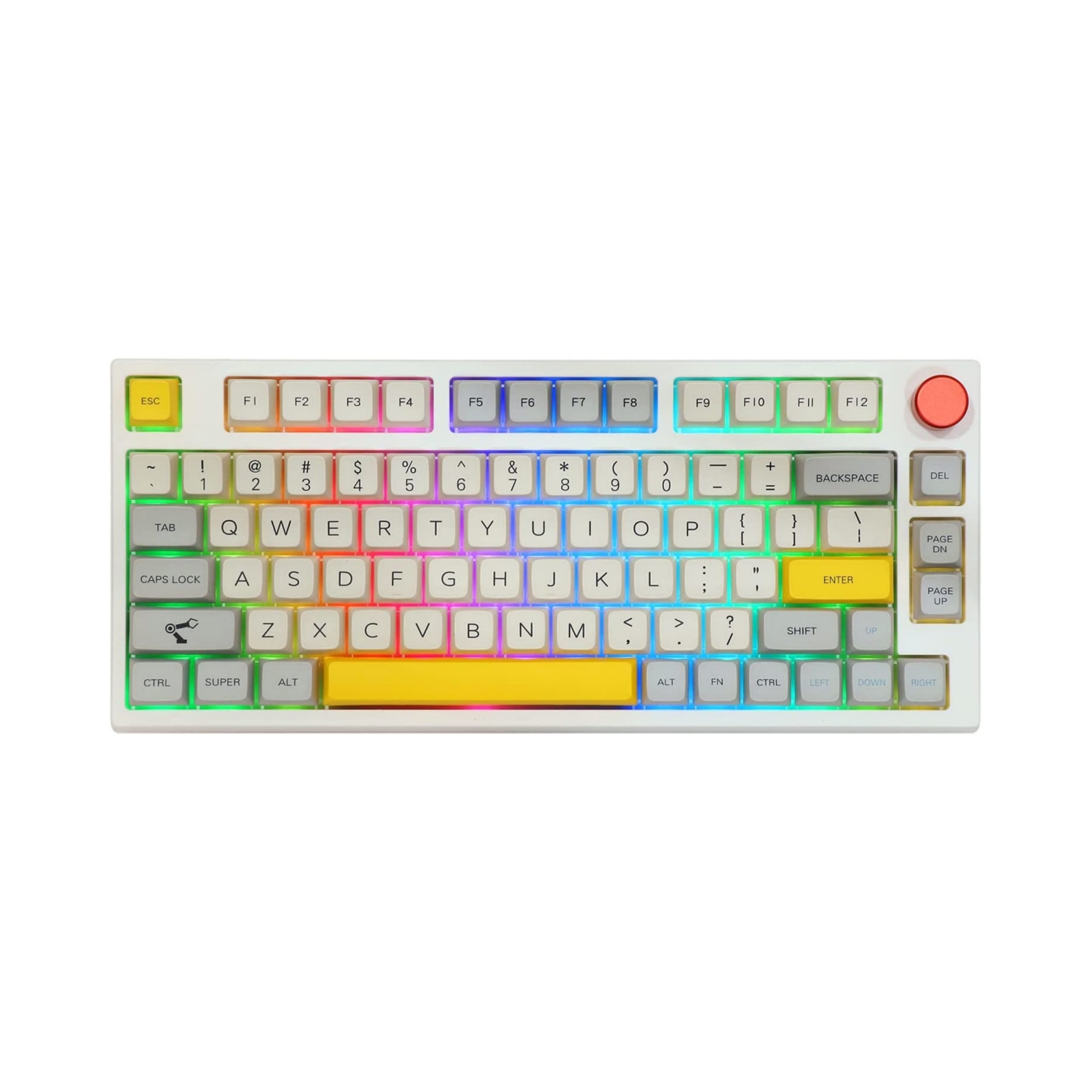75% Hot Swap RGB 2.4Ghz/Bluetooth 5.0/Wired Gaming Mechanical Keyboard, with 4000mah Battery, MDA PBT Keycaps, Knob Control for Windows/Mac PS5 PS4 Xbox, Yellow