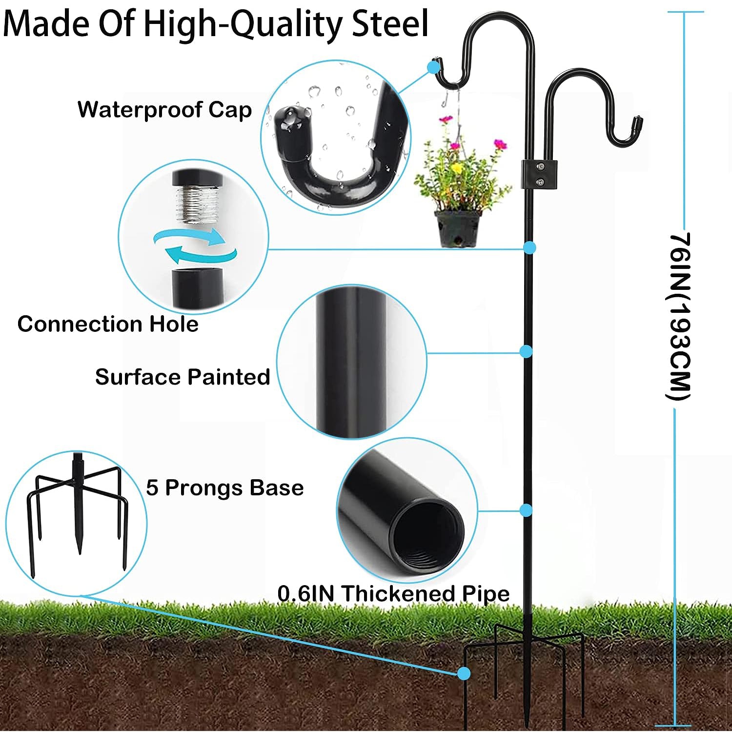 48 in. Metal Shepherds Hooks for Outdoor, Bird Feeder Pole for Outside with  5 Base Prongs (2-Pack) CYC4VGN7PB - The Home Depot