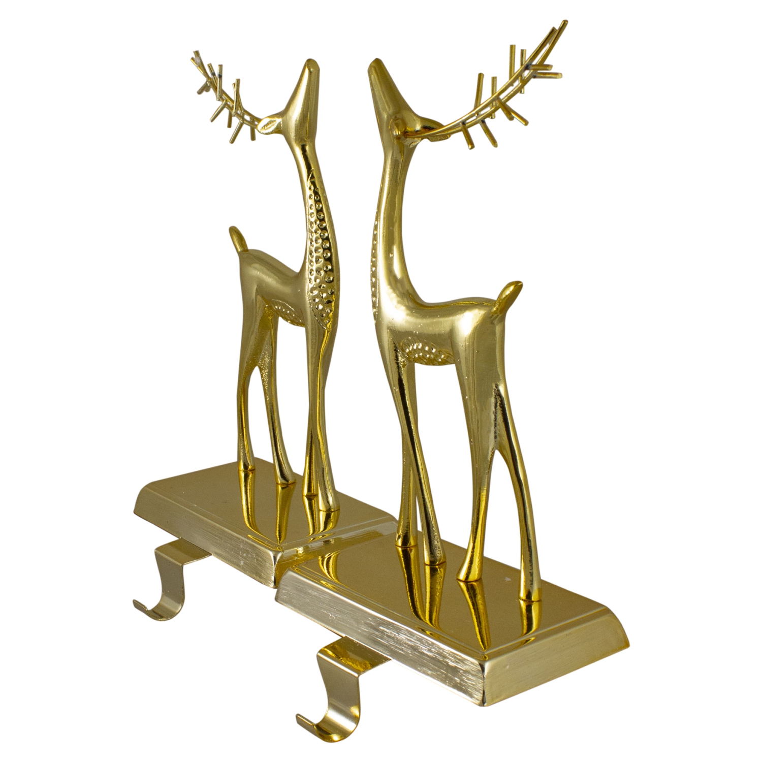 Set of 2 Gold Standing Reindeer Christmas Stocking Holders 9.75"