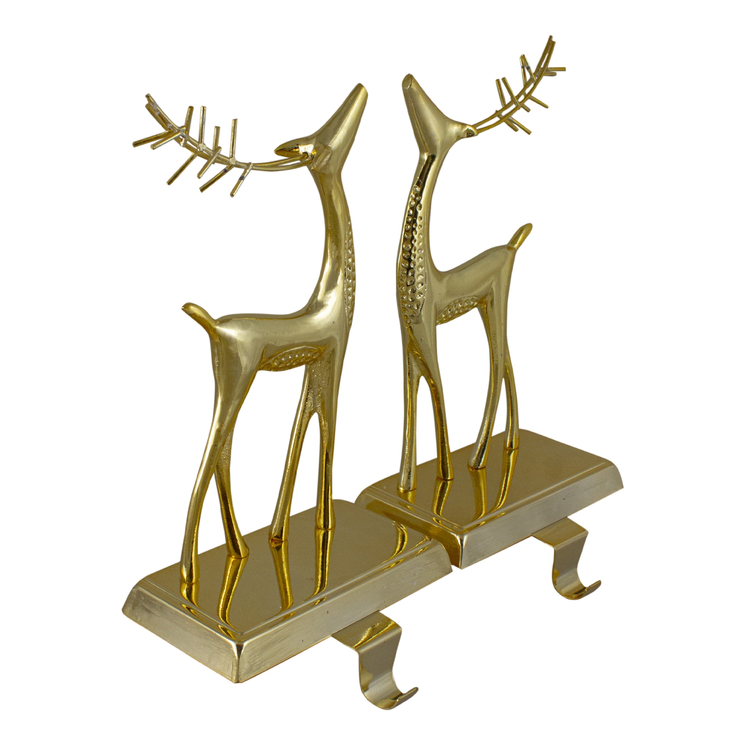 Set of 2 Gold Standing Reindeer Christmas Stocking Holders 9.75"