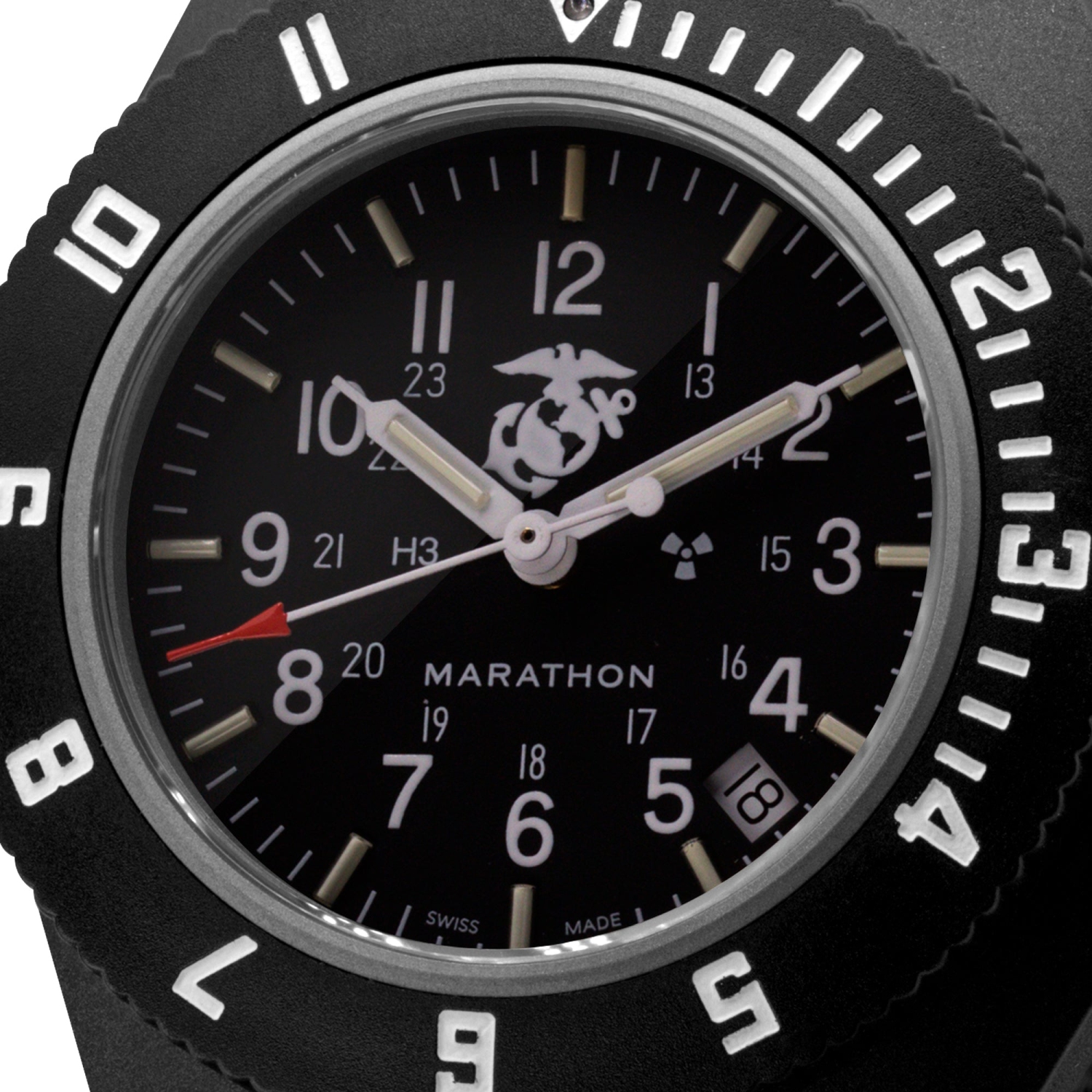 MARATHON- Official USMC Black Pilot'S Navigator with Date on Nylon Defstan 41mm