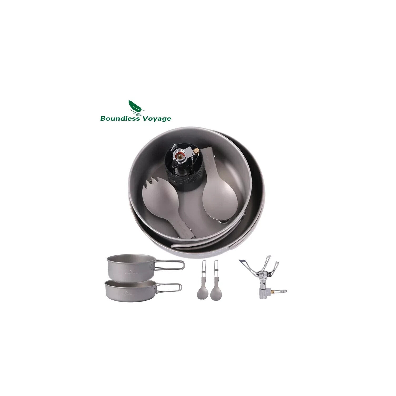 Boundless Voyage Titanium COOK SYSTEM | Ultralight Outdoor Camping Equipment Cookware | Stove, Pot Foldable Compact Outdoor