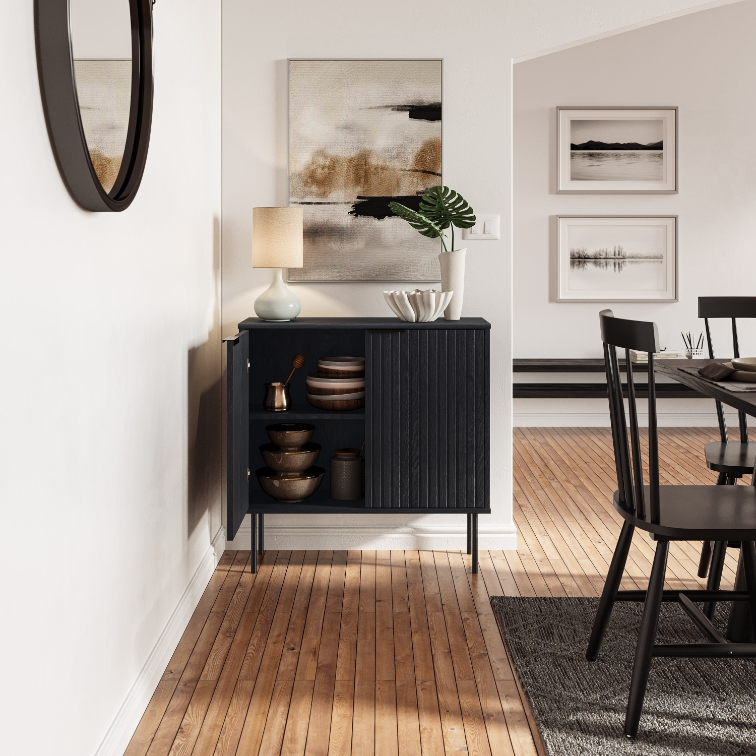 Buffet compact avec buffet noir Leander d'Amber & Emily