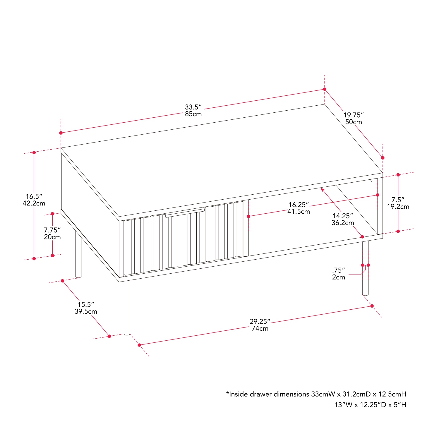 Amber & Emily Leander Black Fluted Coffee Table