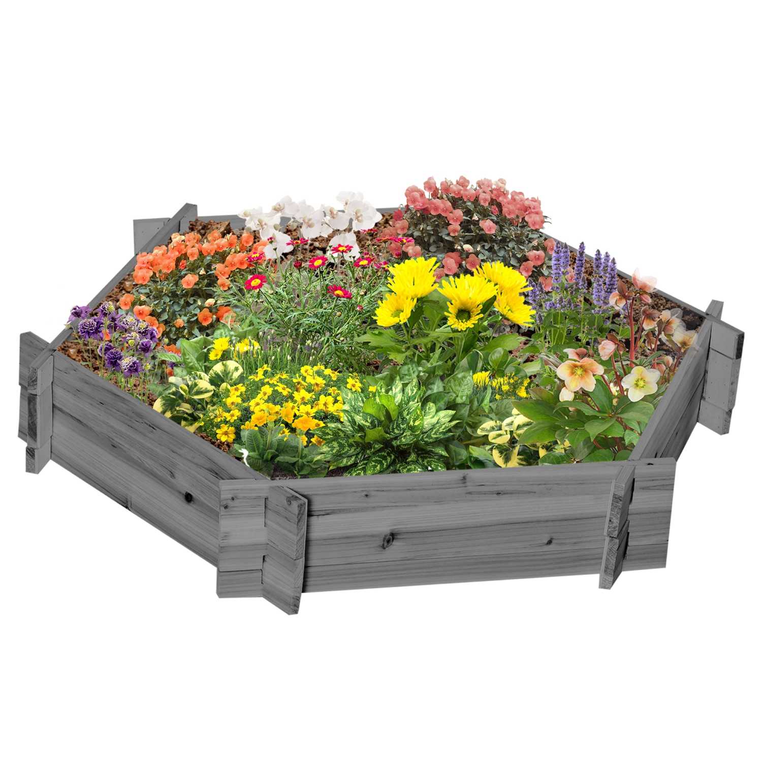 Lit de jardin surélevé sans vis 39 x 36 po Outsunny, jardinière hexagonale, jardin d'herbes pour légumes, fleurs, gris