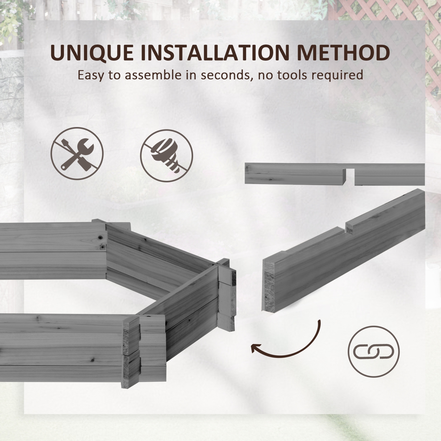 Lit de jardin surélevé sans vis 39 x 36 po Outsunny, jardinière hexagonale, jardin d'herbes pour légumes, fleurs, gris