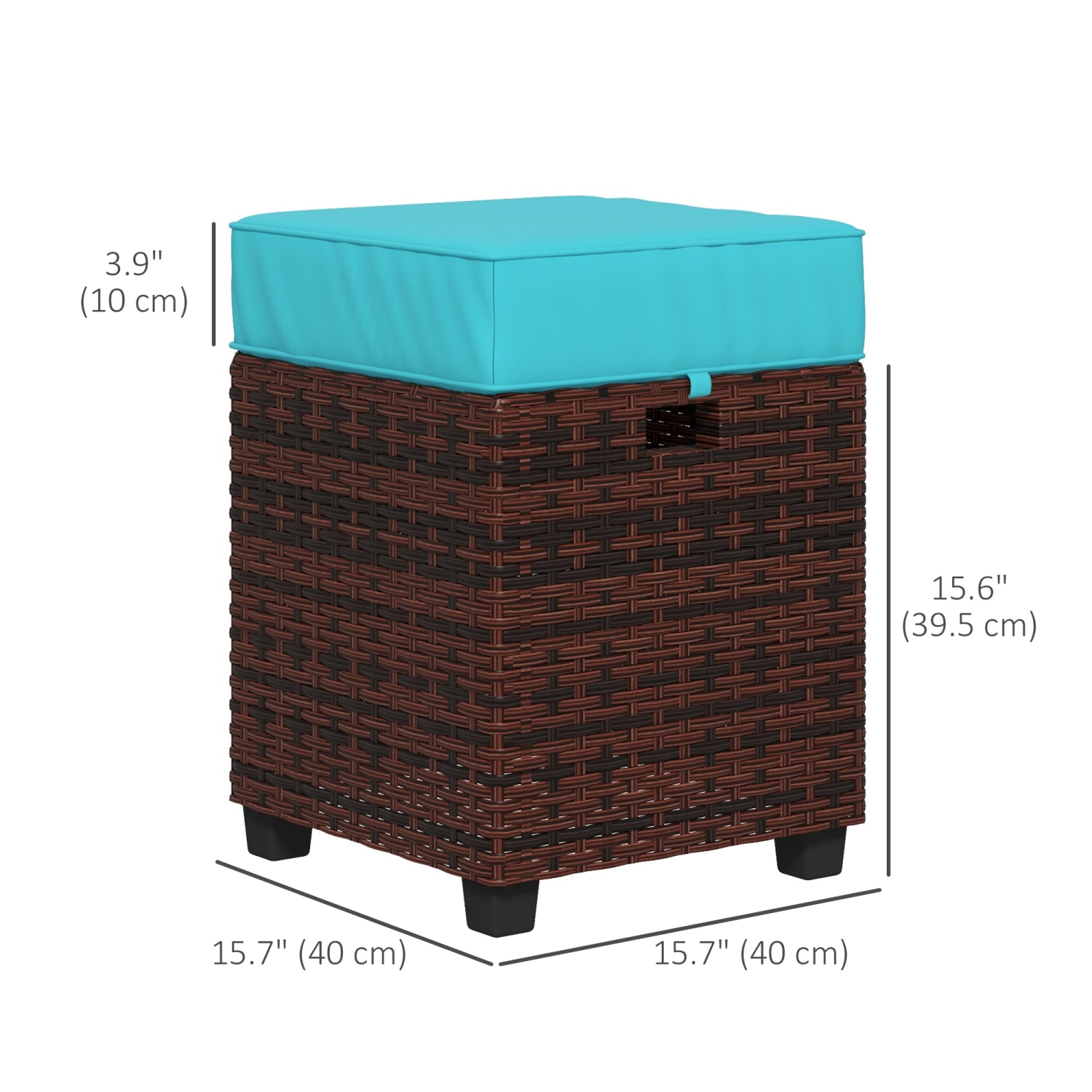 Outsunny 2 PCS Patio Wicker Ottoman Set, Two Square Outdoor PE Rattan Footrest with Removable Cushion, Freely Combined Furniture w/ Handle for