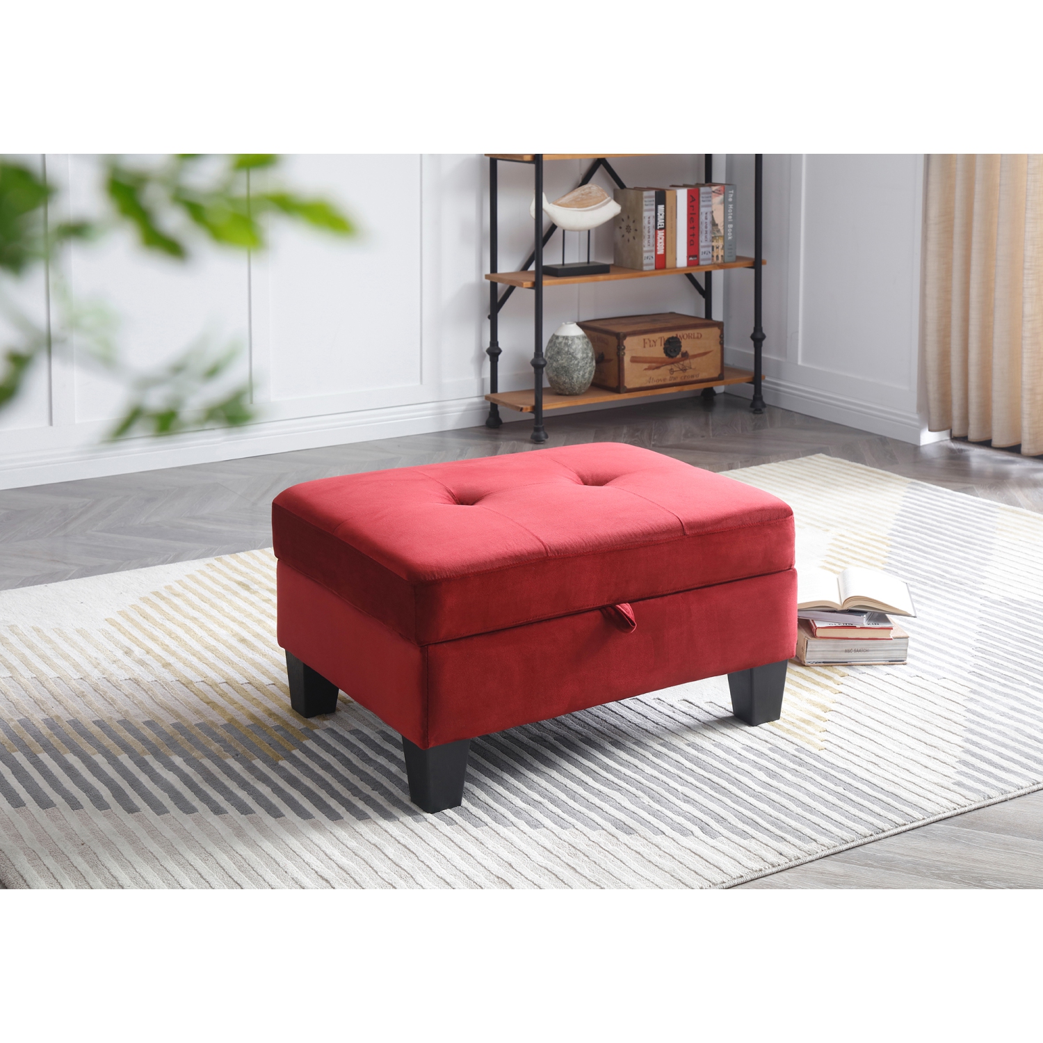 Monaco Burgundy Tufted Storage Ottoman