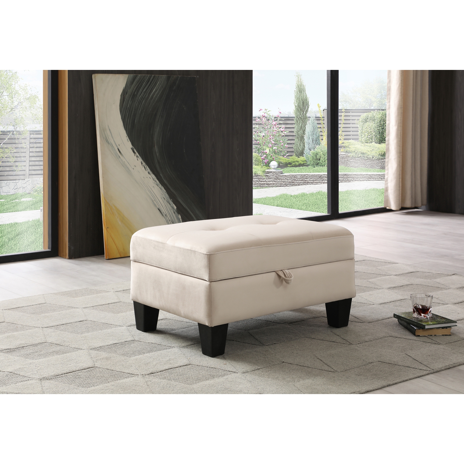 Monaco Beige Tufted Storage Ottoman