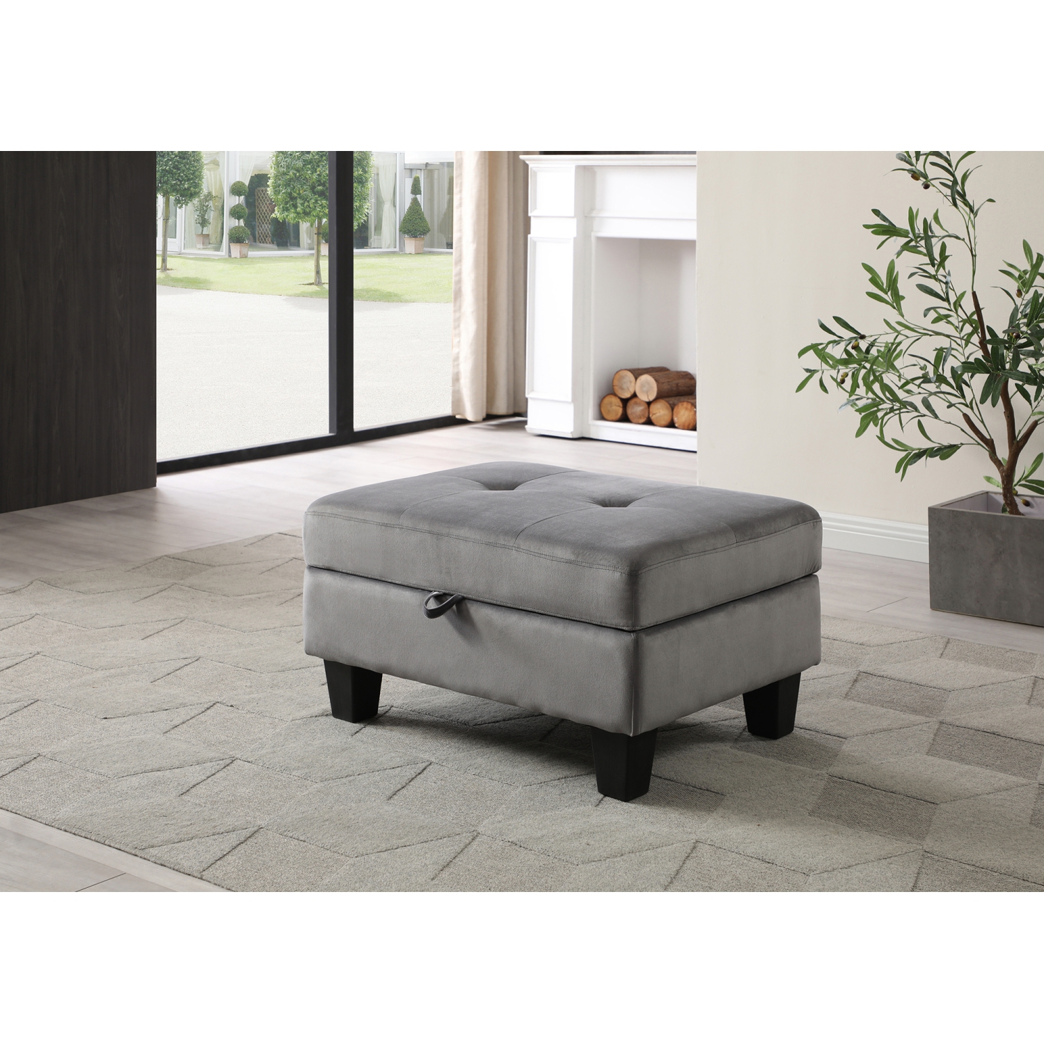 Monaco Gray Tufted Storage Ottoman