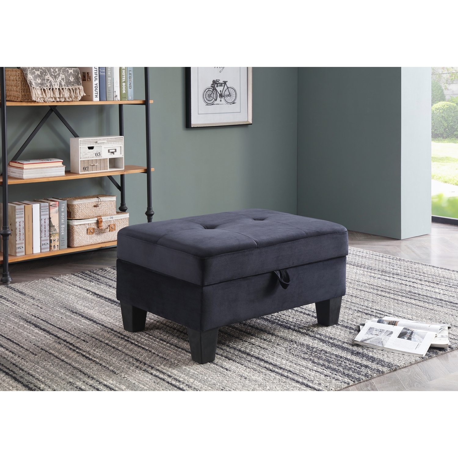 Monaco Black Tufted Storage Ottoman