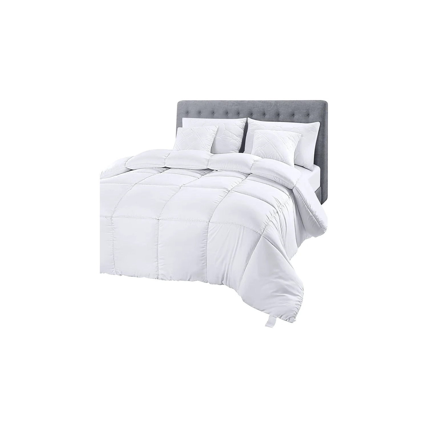 Queen Size White Quilted Comforter Insert - Box Stitched Down Alternative Comforter with Corner Tabs