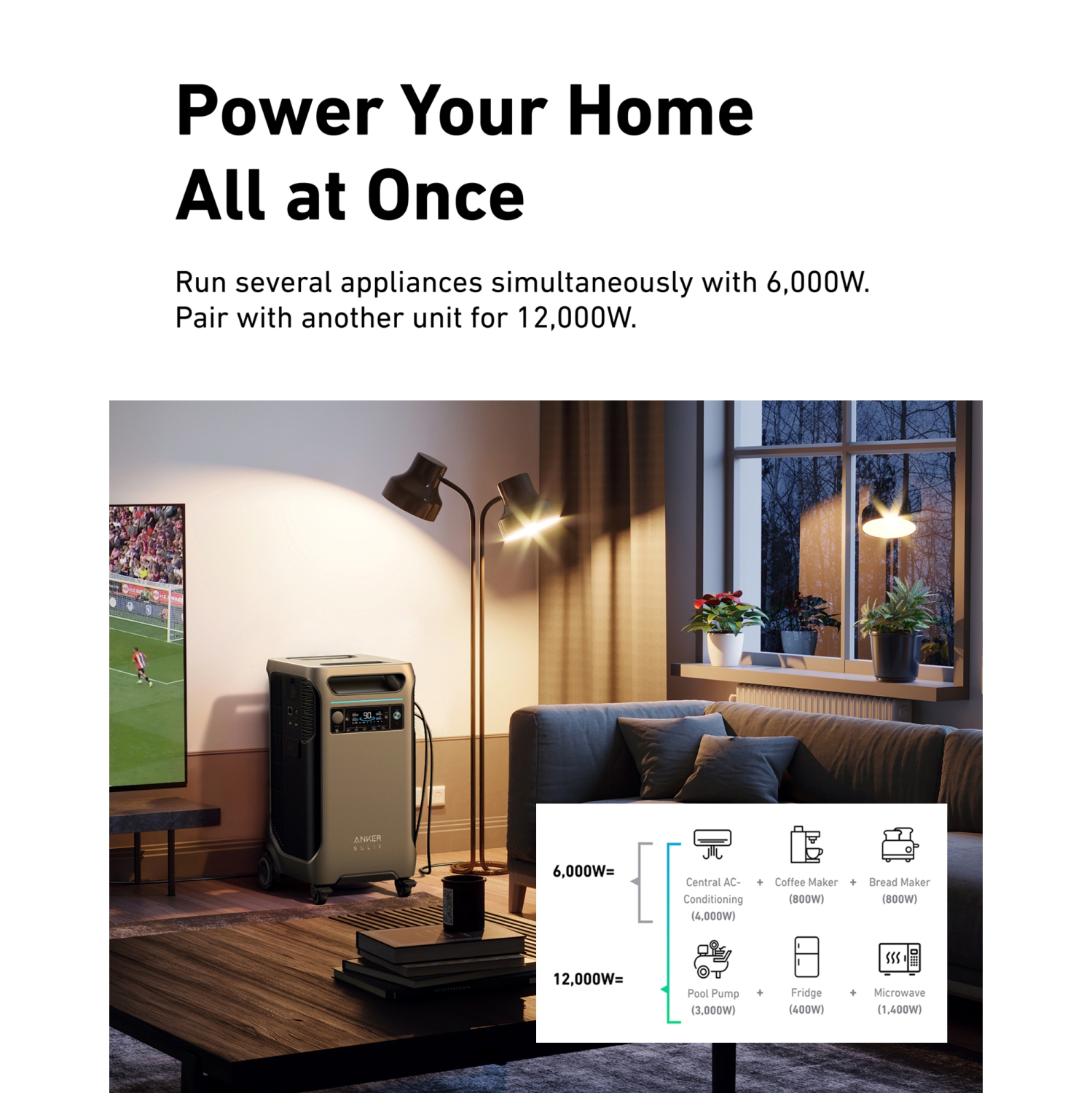 Anker SOLIX F3800(3840Wh) 6000-Watt All-in-One Home Power Station for Whole-Home Backup, RVs