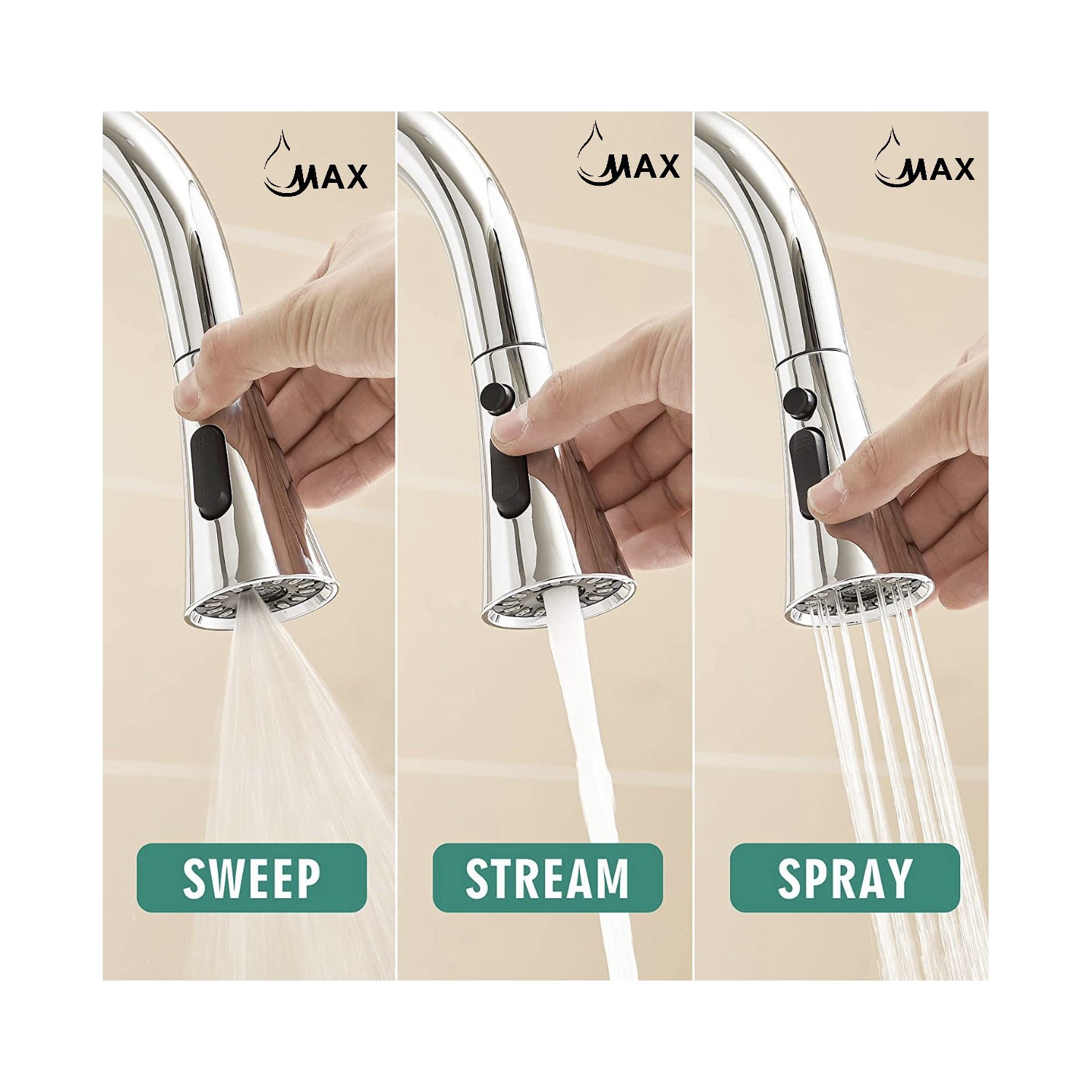 MAX Faucets Smart Touchless Kitchen Faucet Single Handle Pull-Out 18" Sleekly Classic Chrome Finish