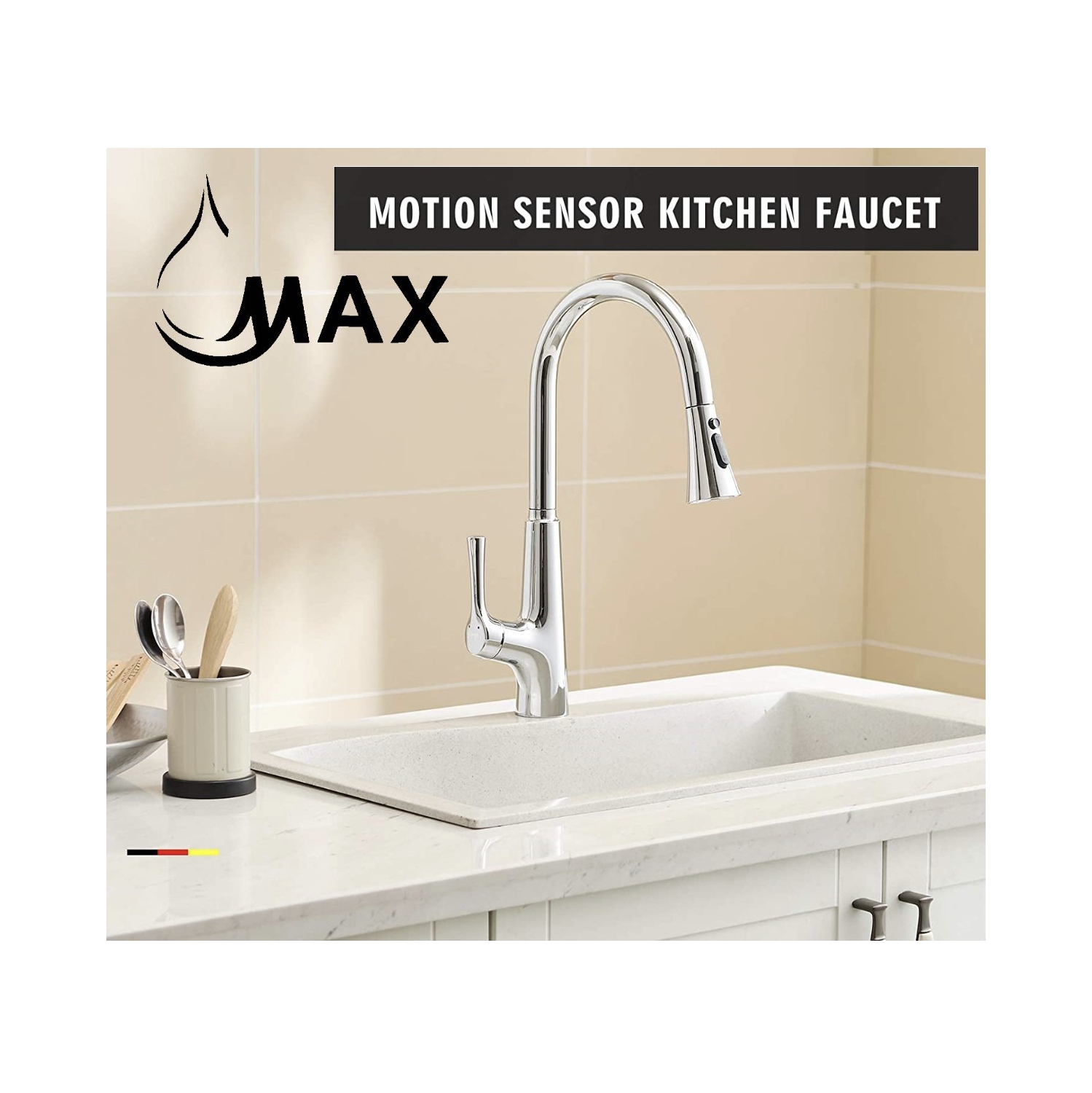 MAX Faucets Smart Touchless Kitchen Faucet Single Handle Pull-Out 18" Sleekly Classic Chrome Finish