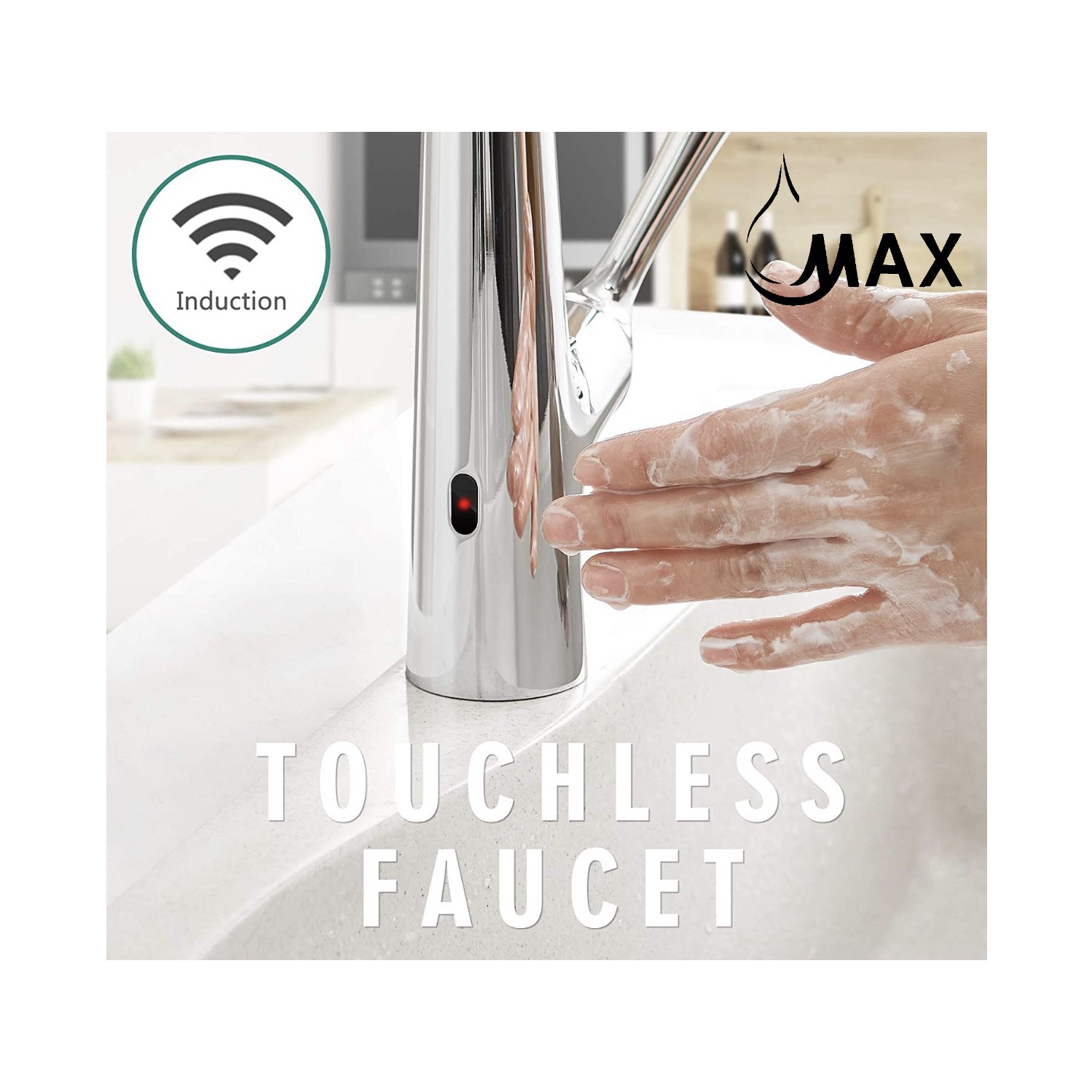 MAX Faucets Smart Touchless Kitchen Faucet Single Handle Pull-Out 18" Sleekly Classic Chrome Finish