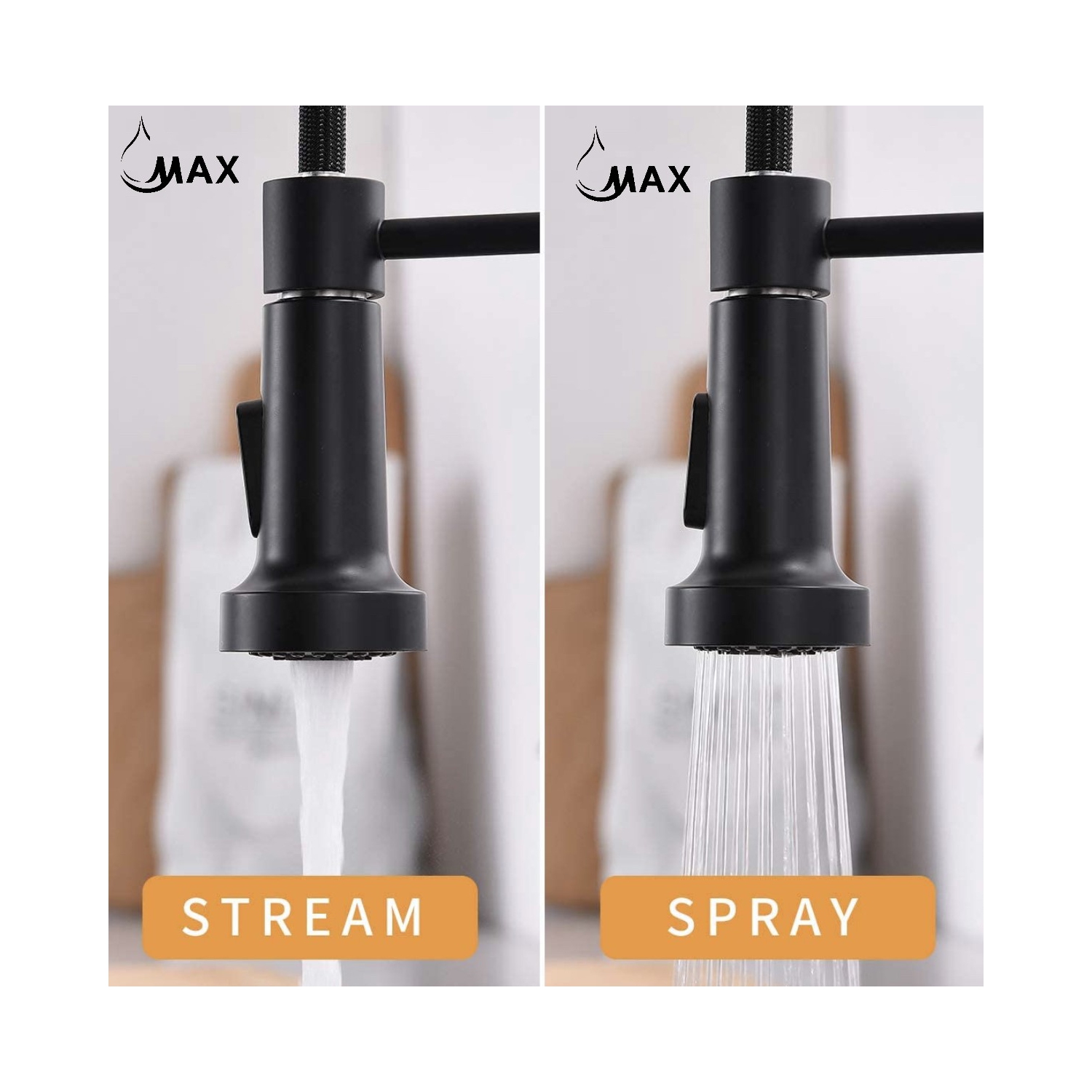 MAX Faucets Smart Touch-Less Kitchen Faucet Pull-Out Spring Spout 20" Matte Black, Brushed Gold Finish